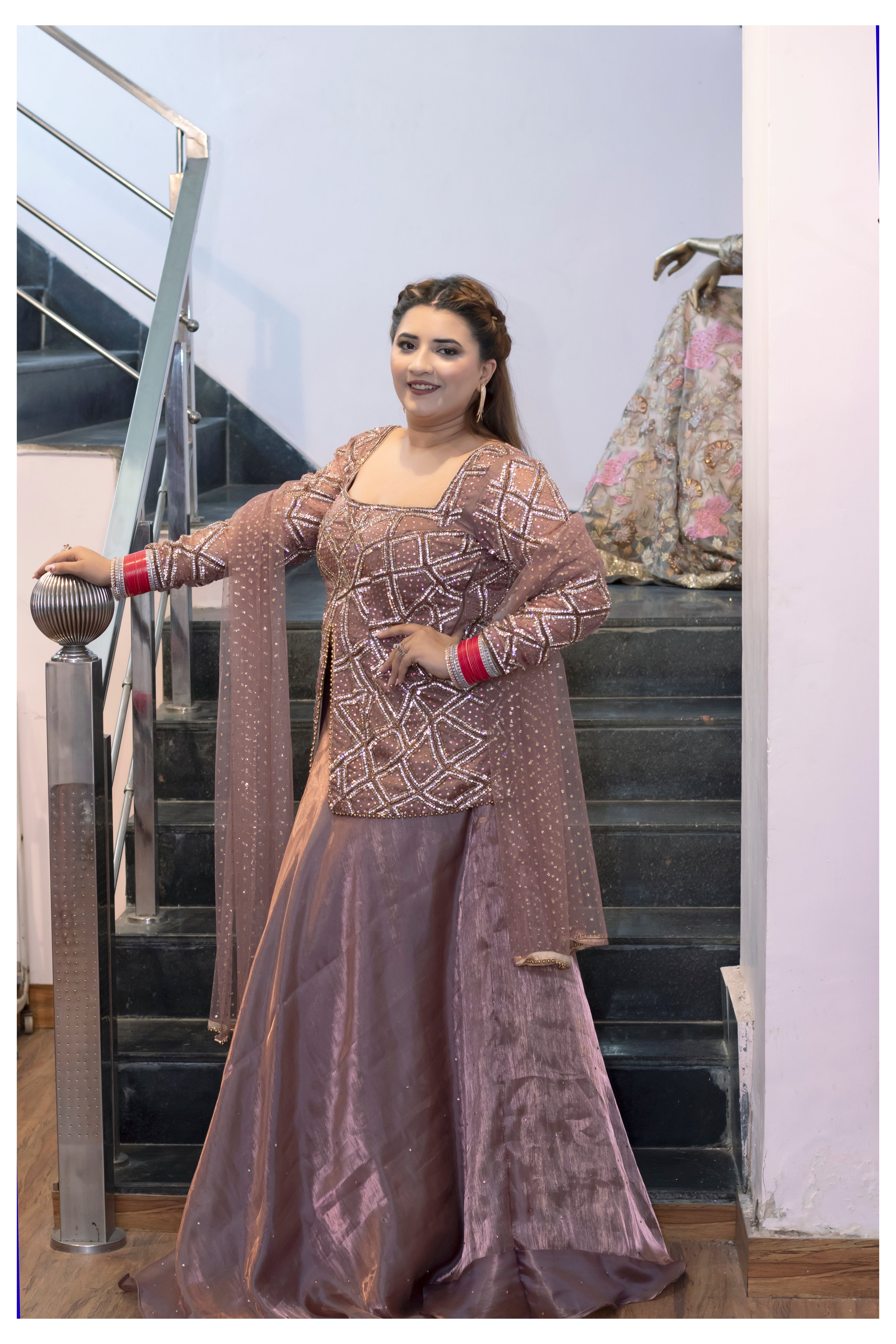 Lavender shimmer lehenga skirt set with net shimmer dupatta