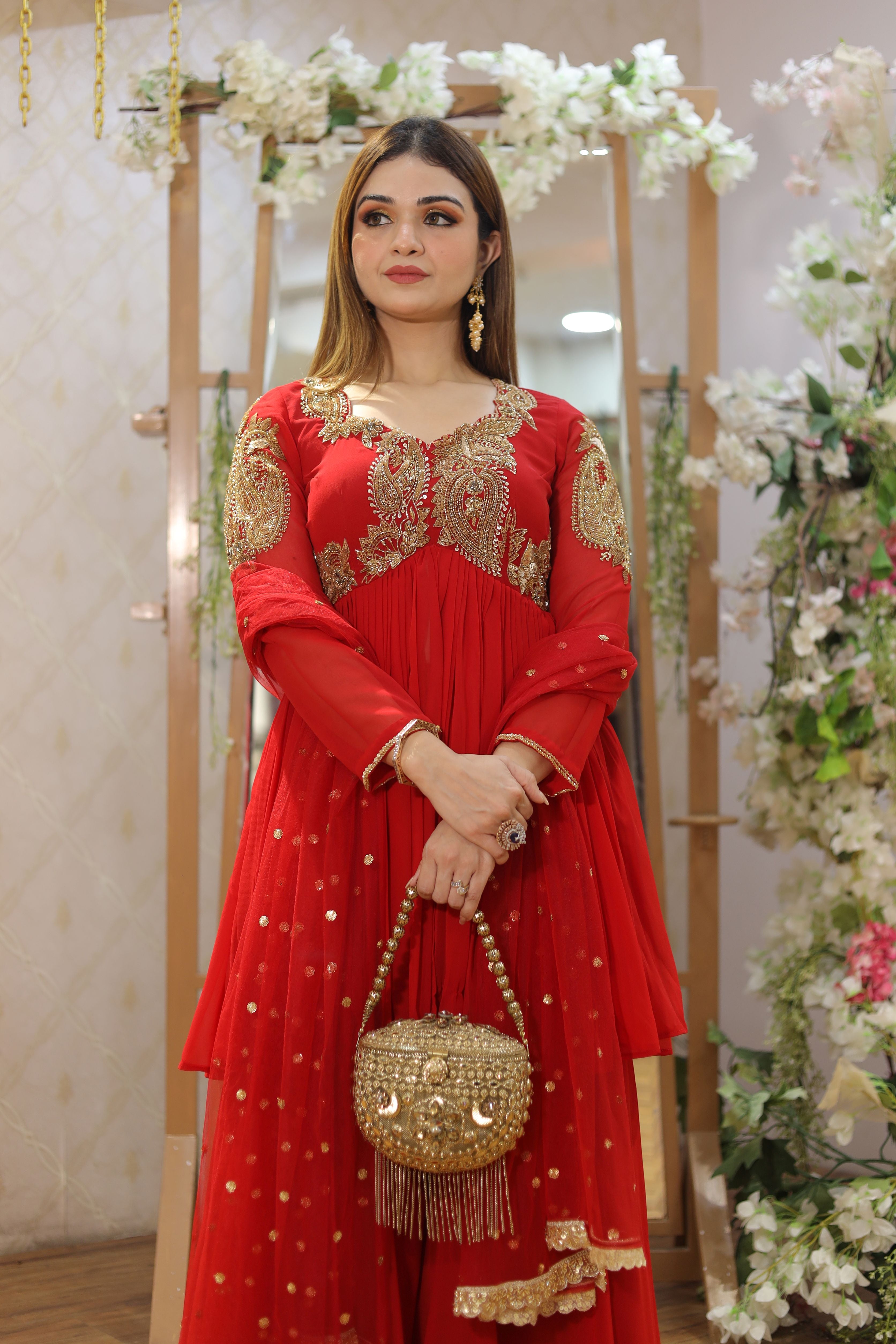 Red georgette sharara suit set