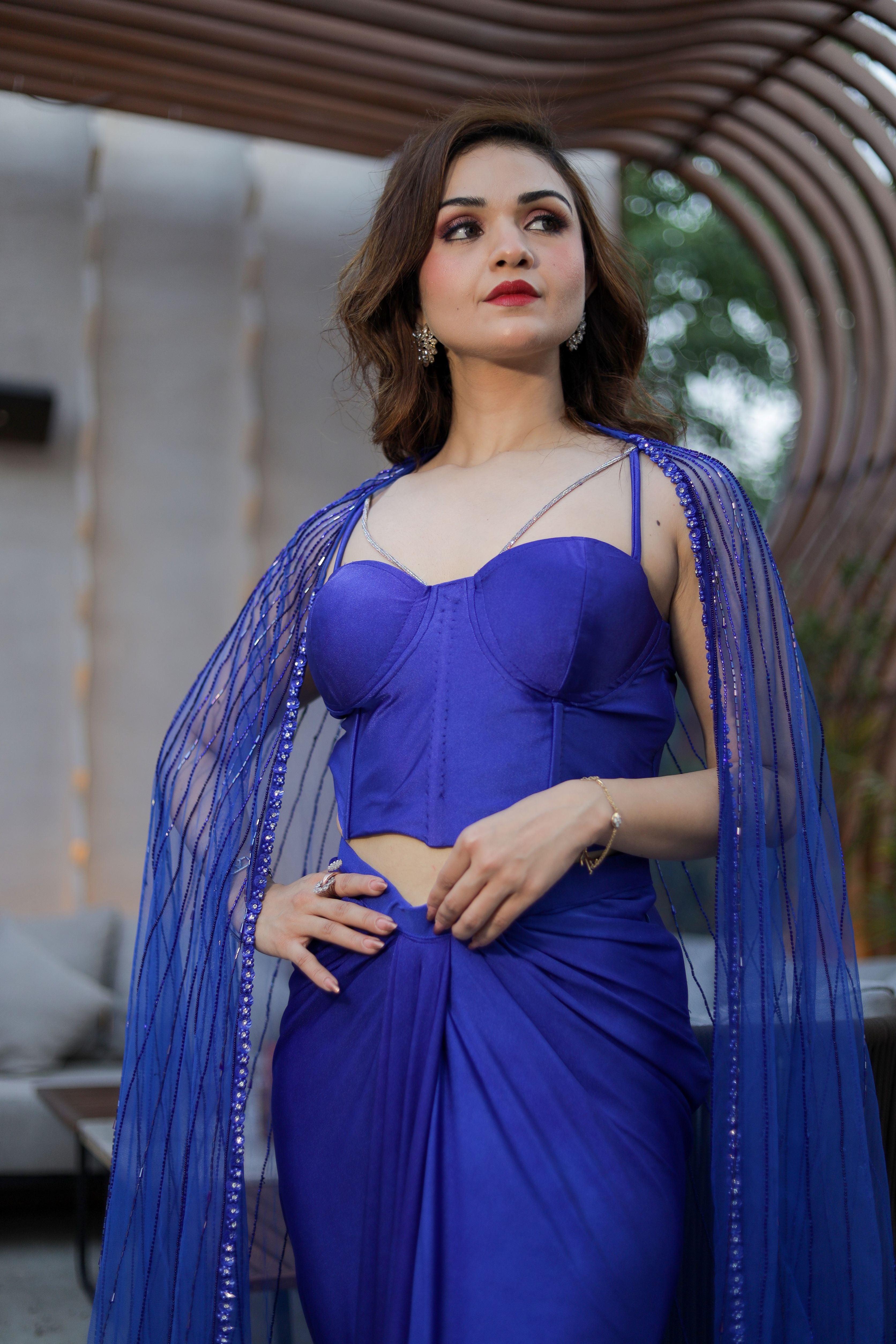 Electric Blue corset blouse with cape