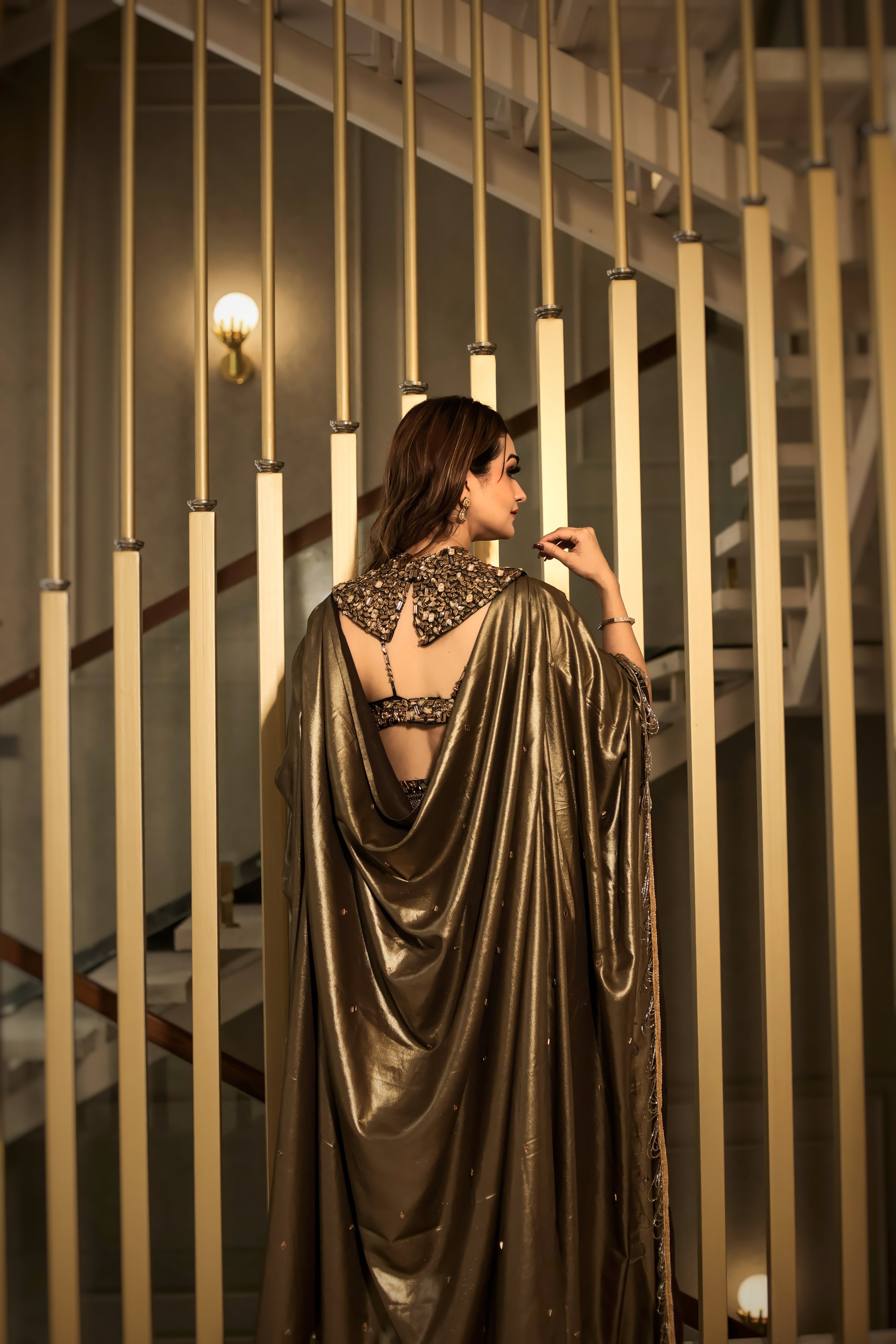 Golden Sculpture Drape Dress