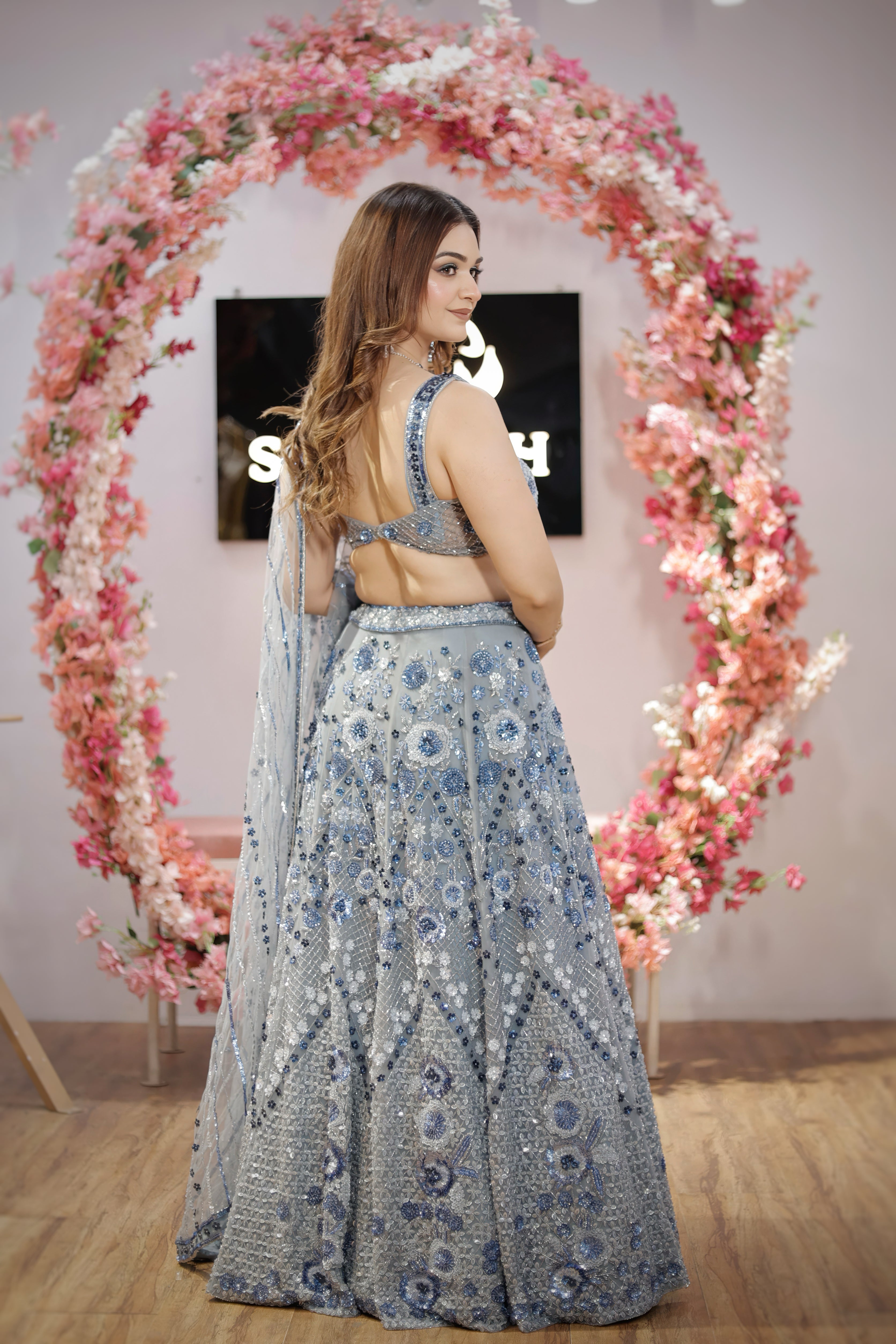 Powder Blue Embroidered lehenga