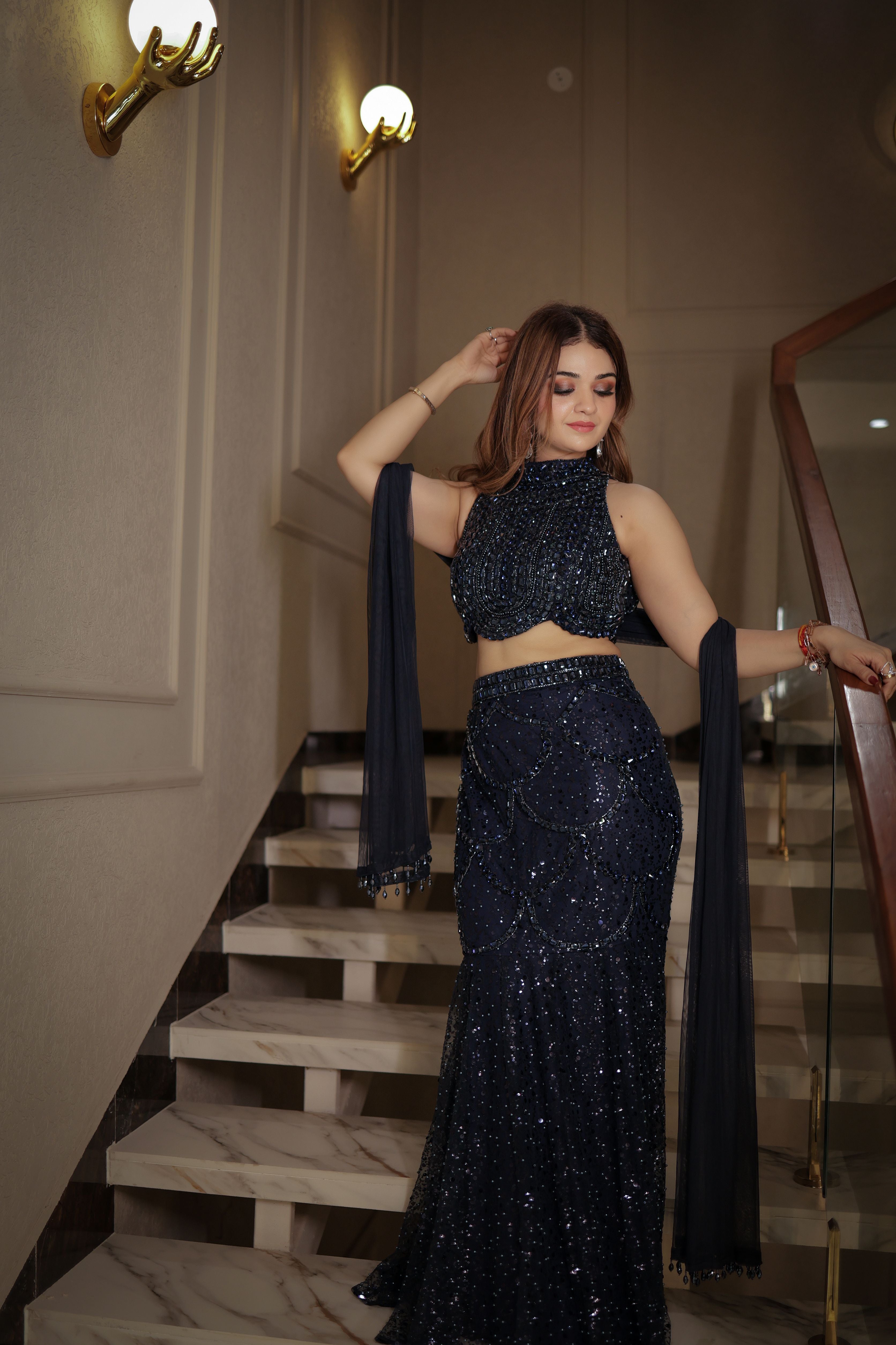 Blue Stone Embellished Mermaid Dress