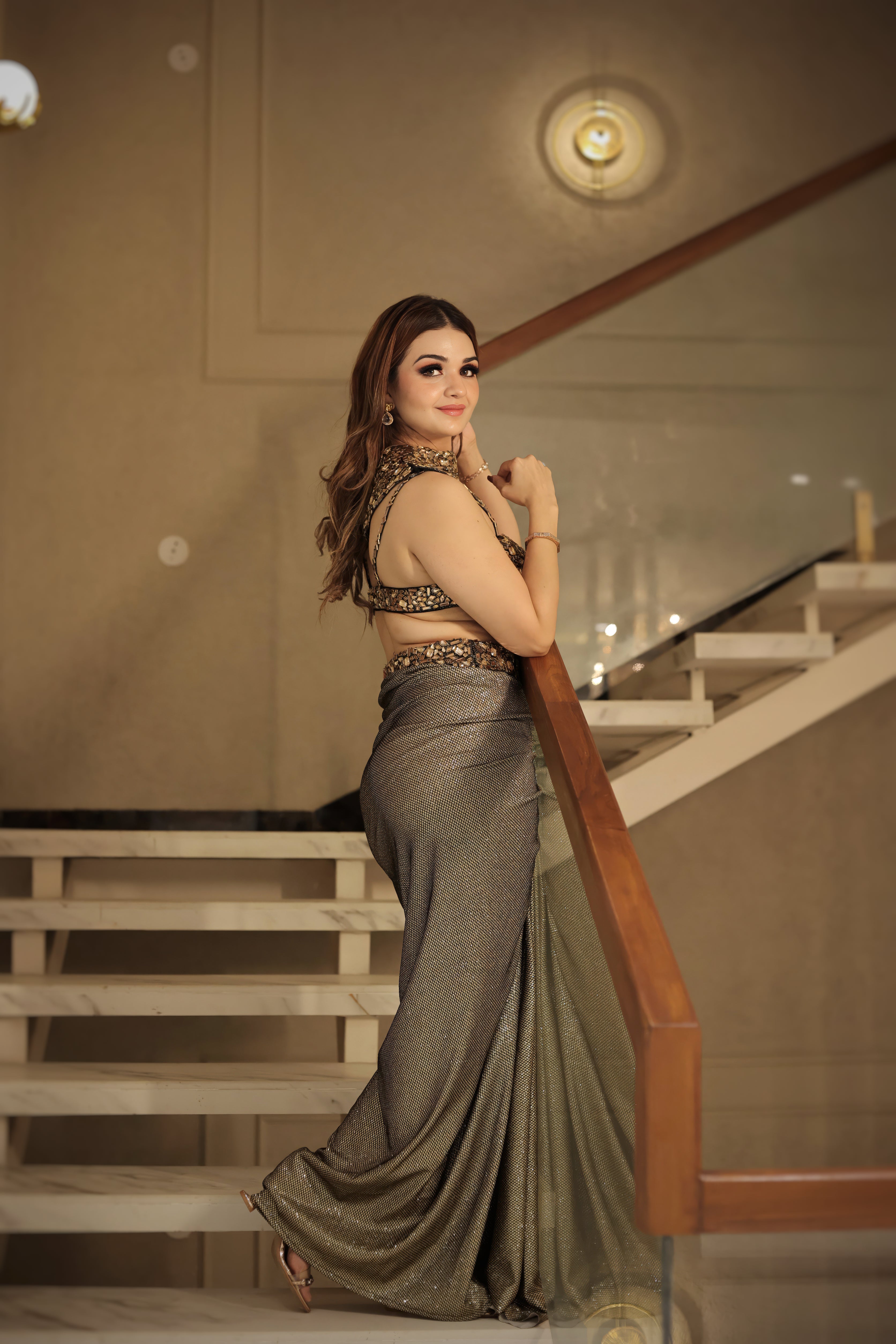 Golden Sculpture Drape Dress