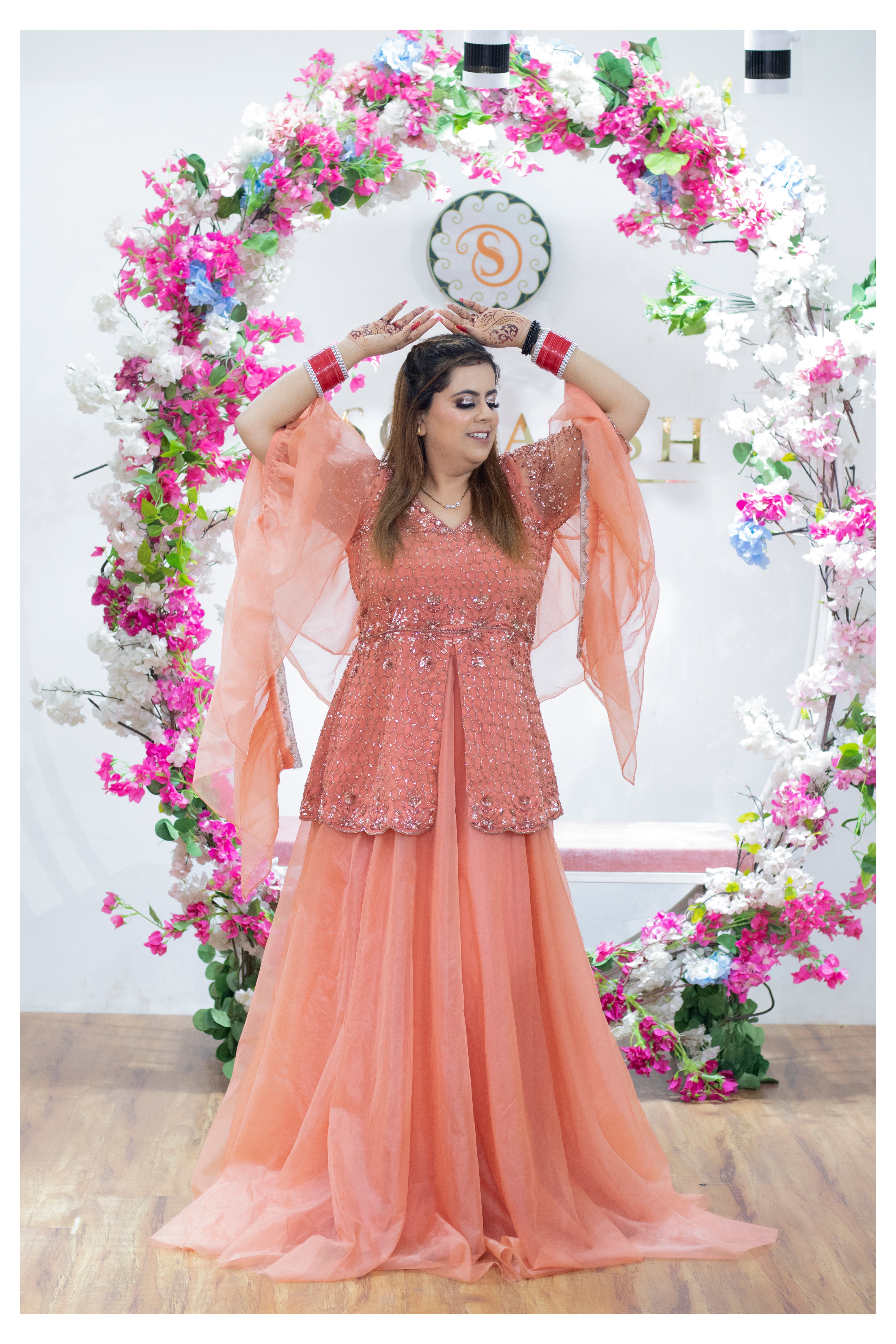 Orange heavy embroidered lehenga set