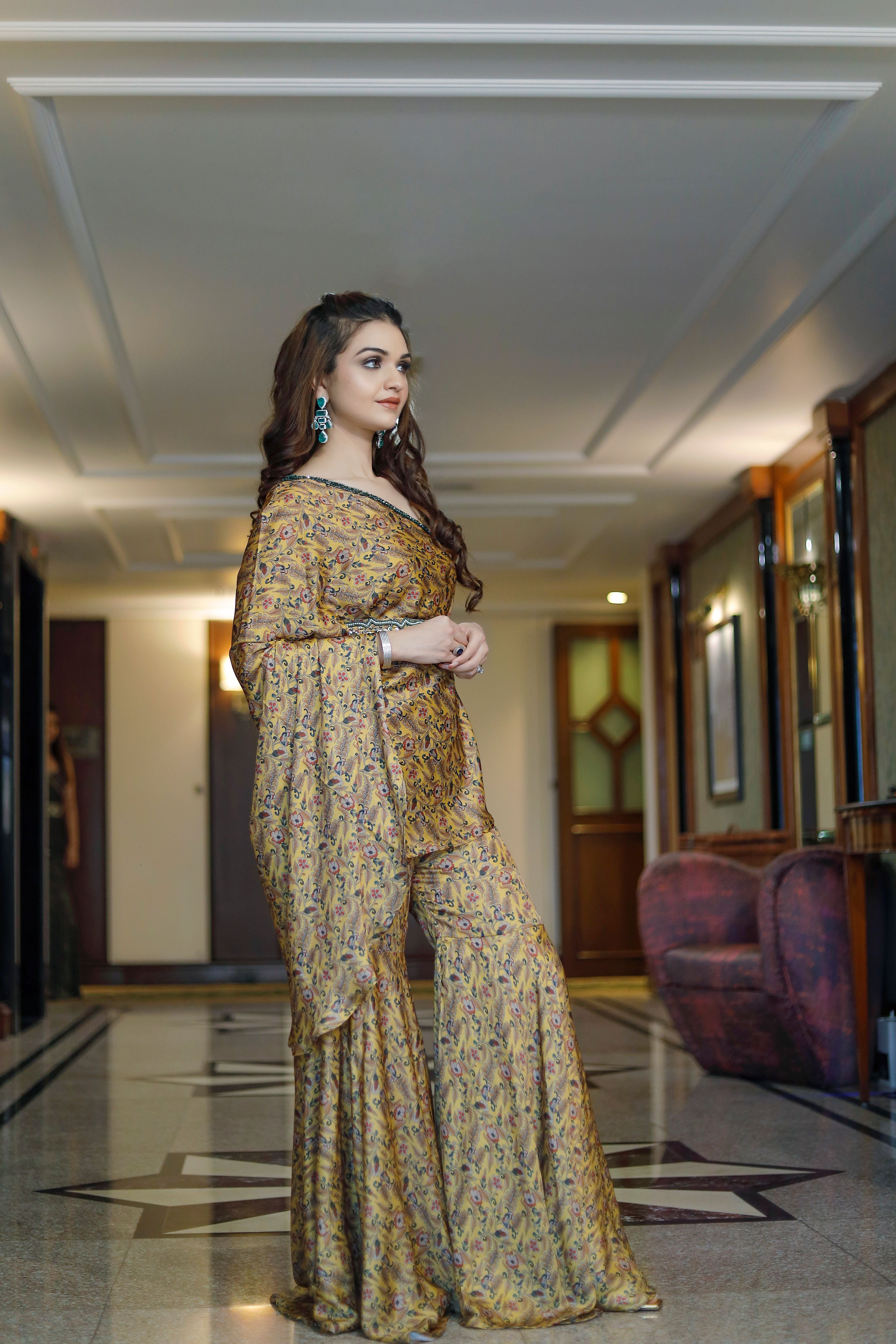 One shoulder kaftan suit set