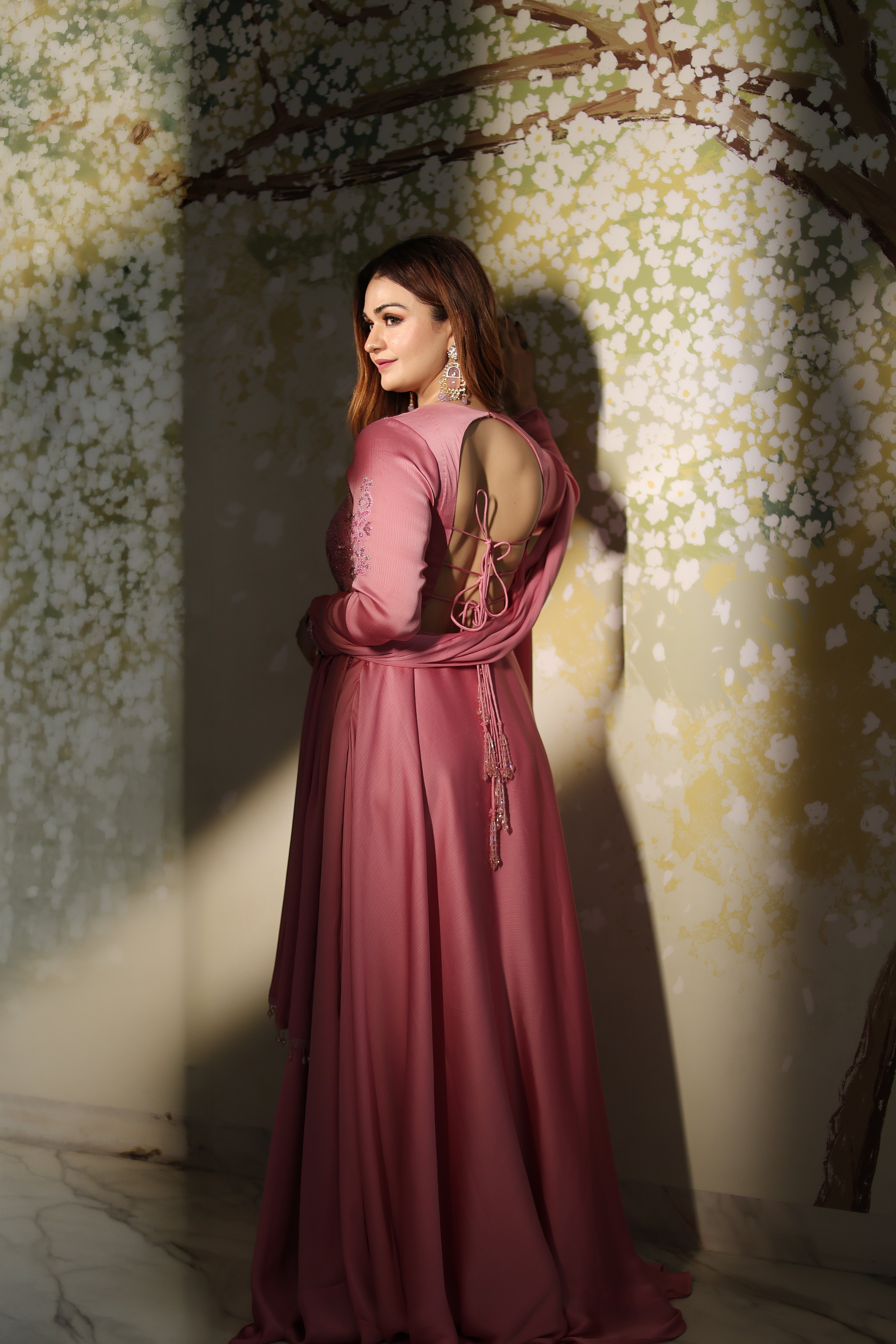 Blush pink hand embroidered Anarkali