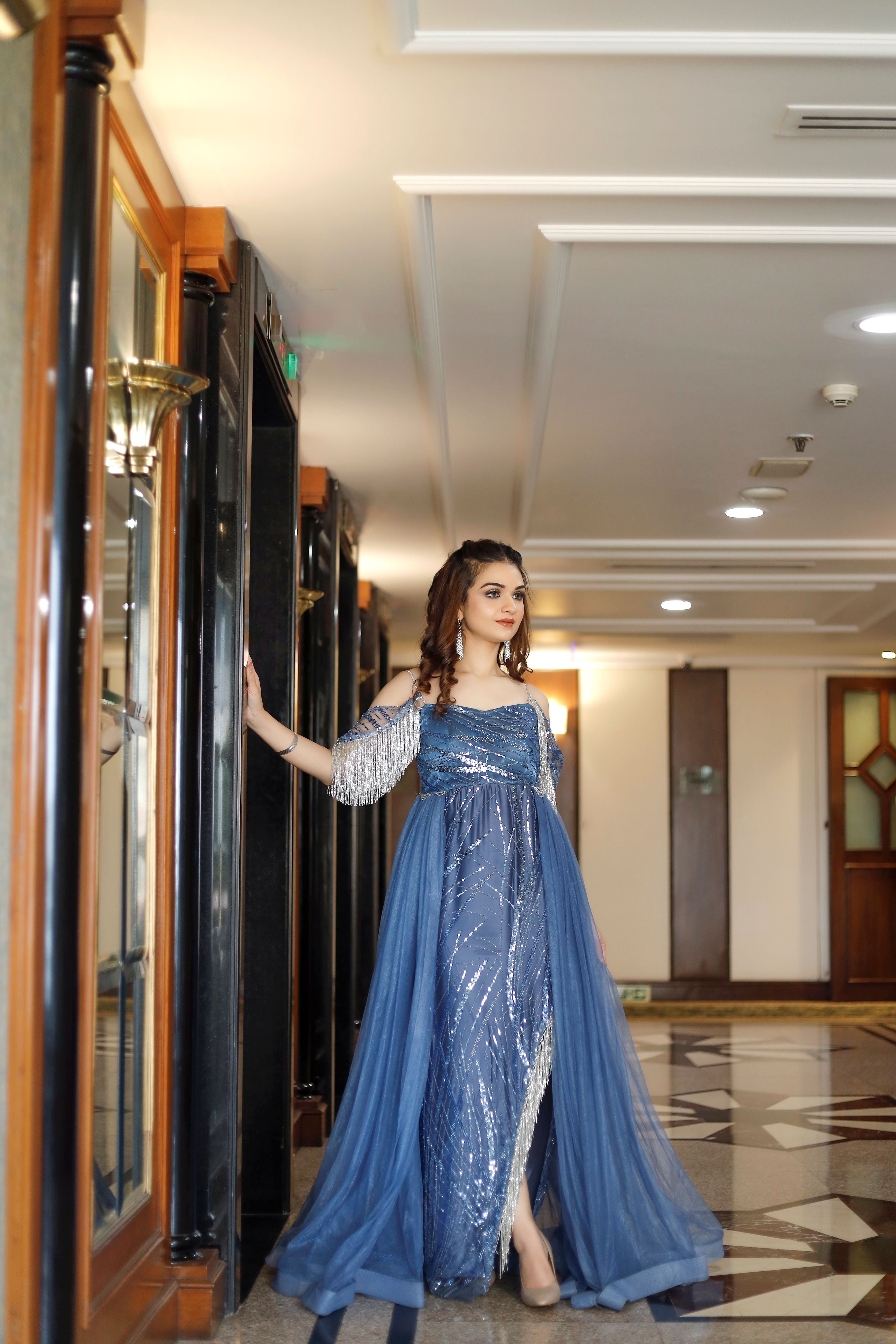 Blue mermaid Fabric based Gown set