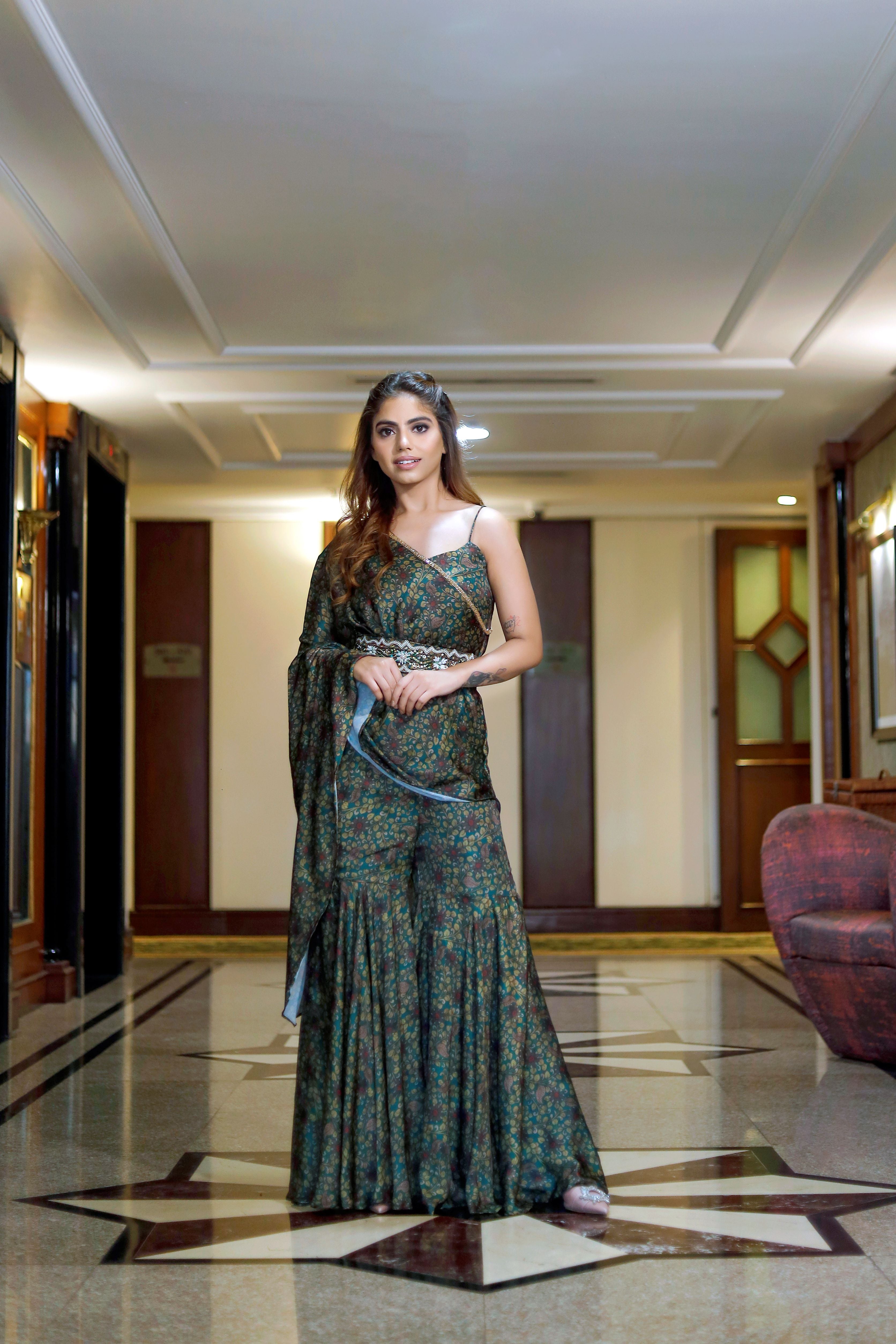 One shoulder kaftan suit set