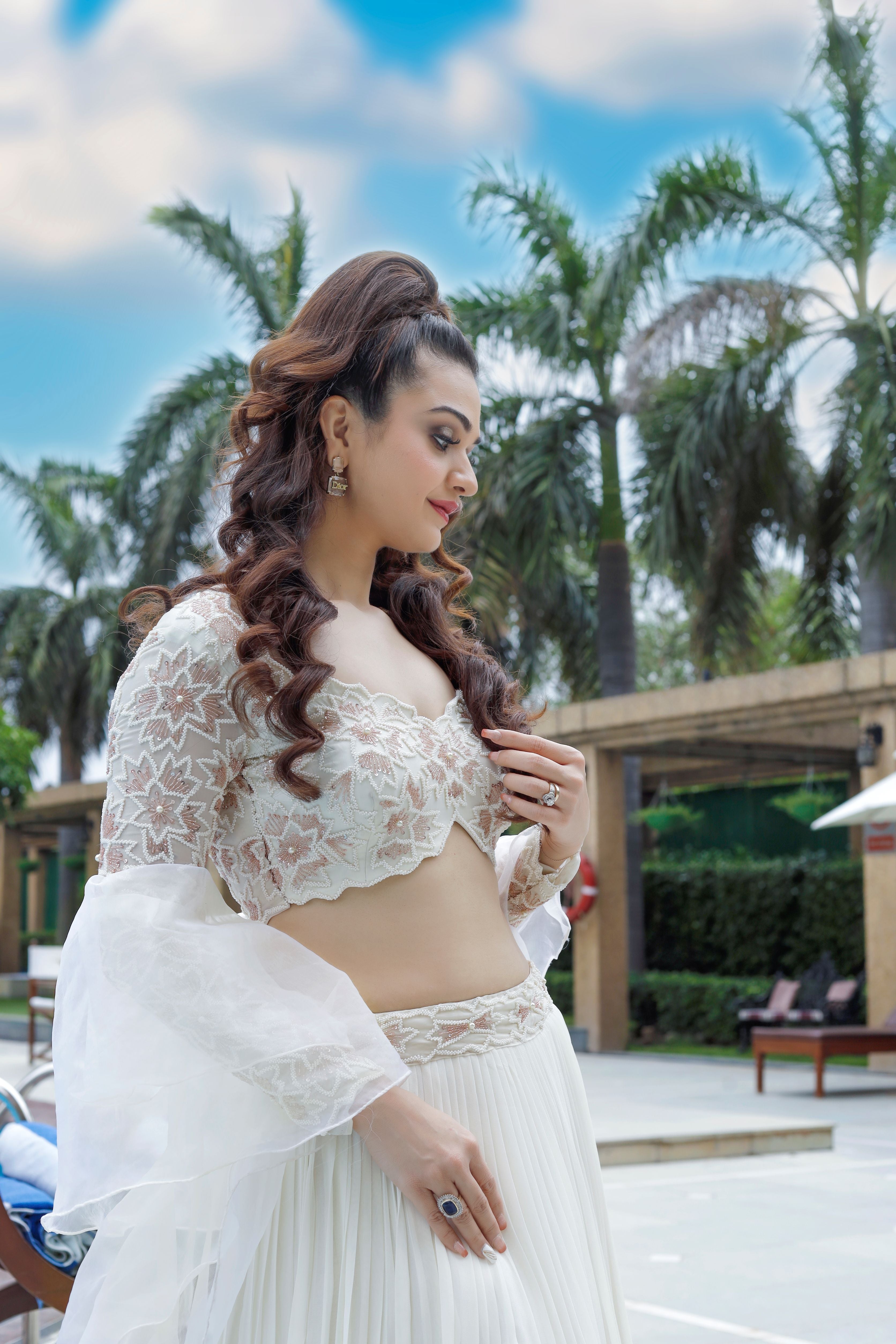 White Georgette Embroidery Lehenga set