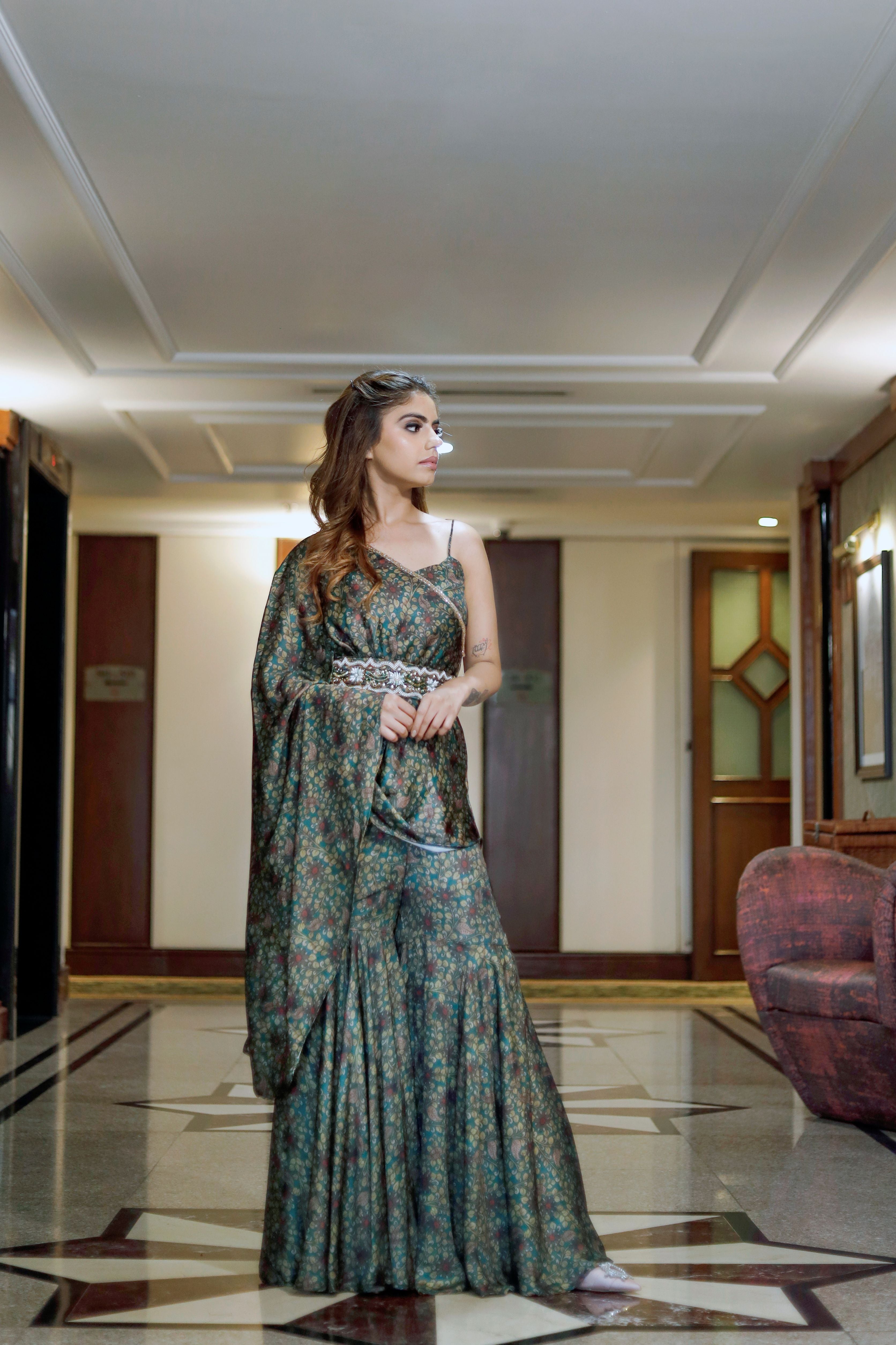 One shoulder kaftan suit set