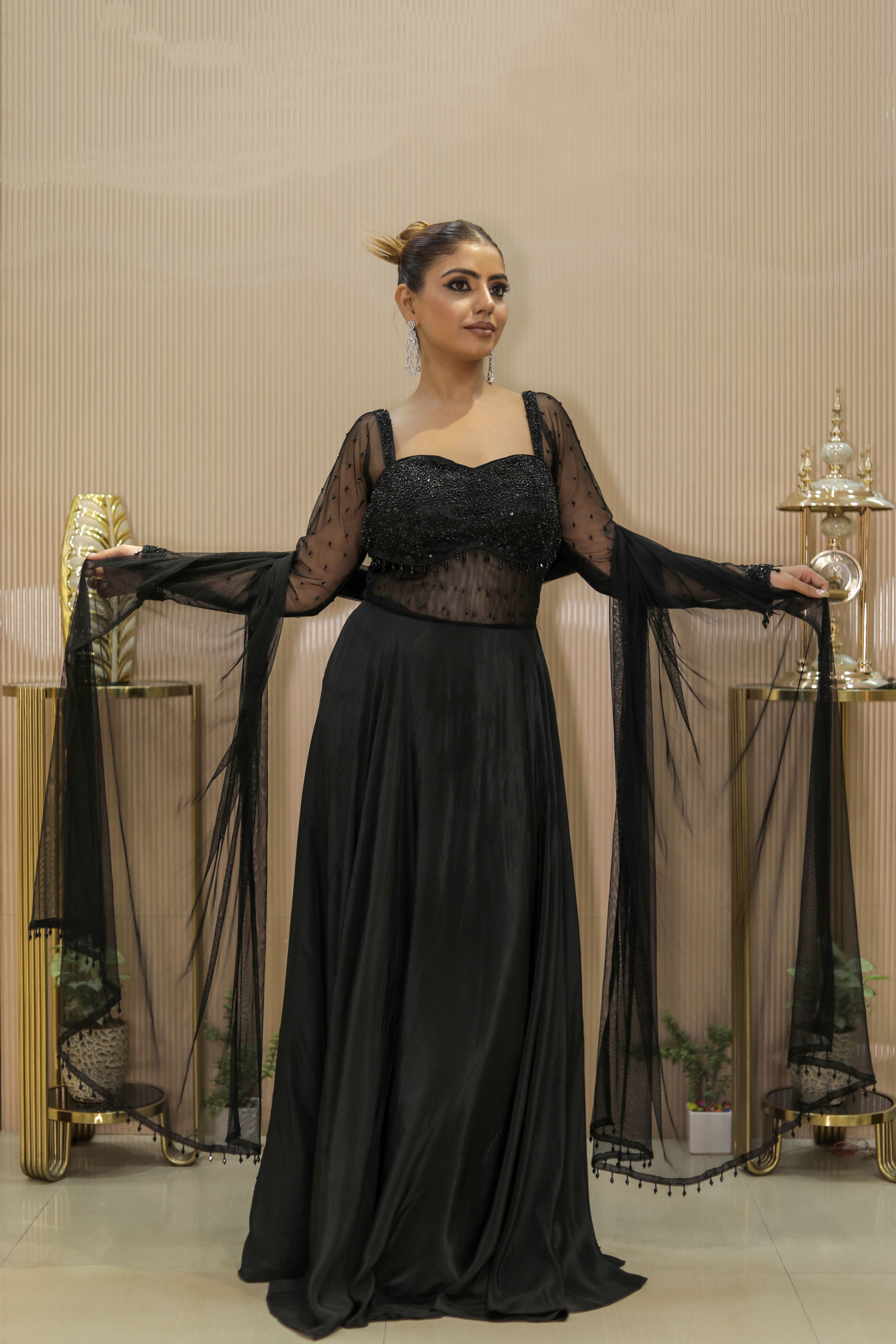 Black heavy blouse work Anarkali  suit