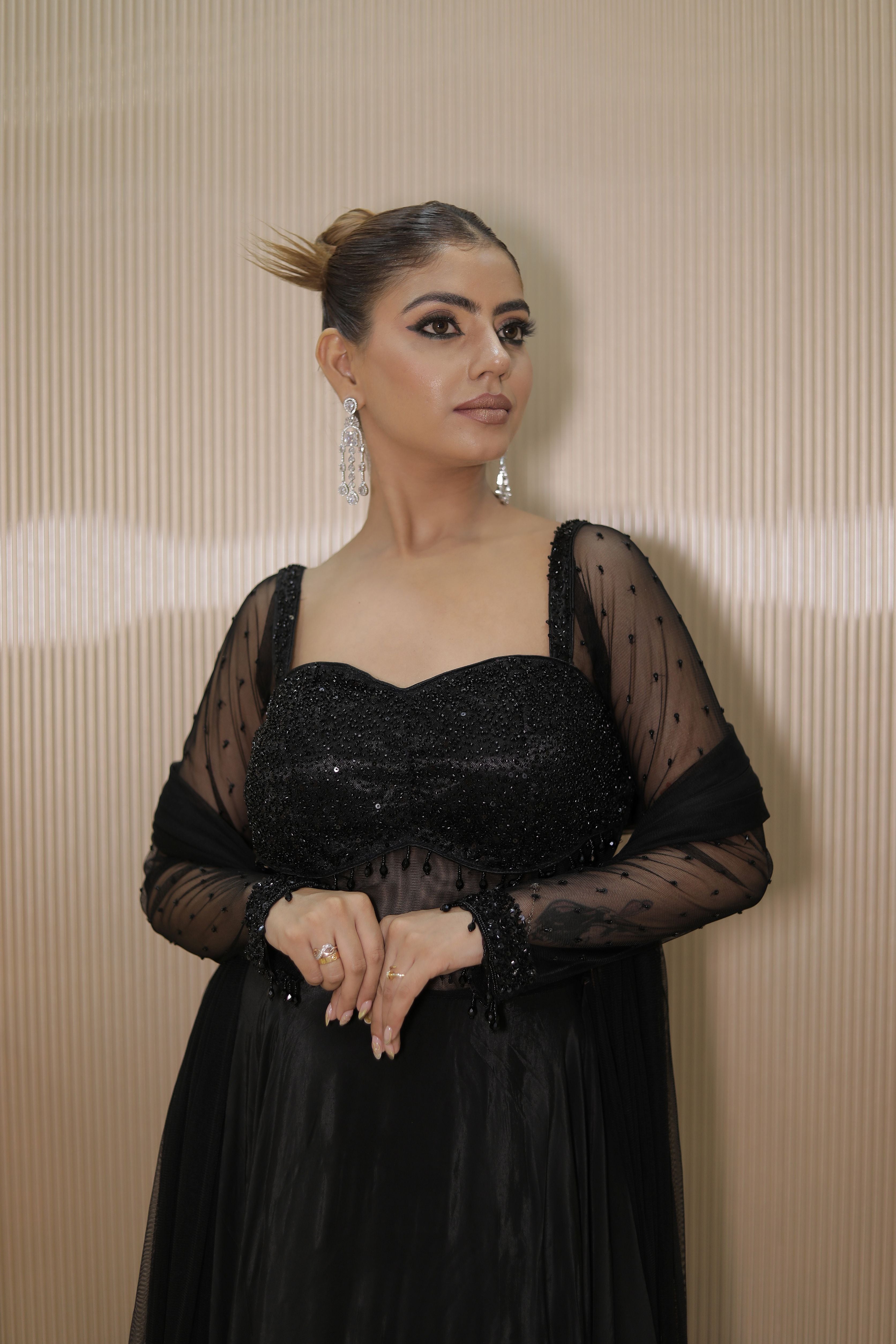 Black heavy blouse work Anarkali  suit