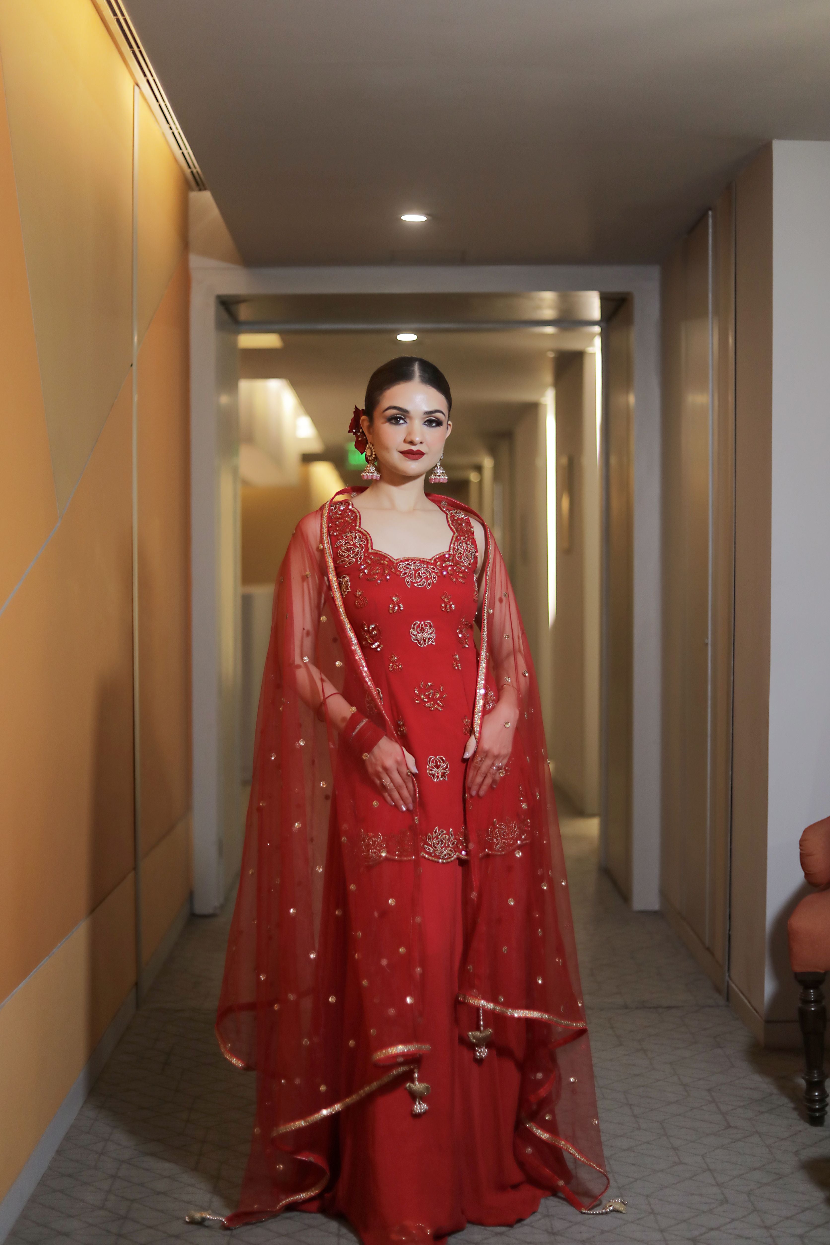 Blood Red Rose gold suit with skirt set