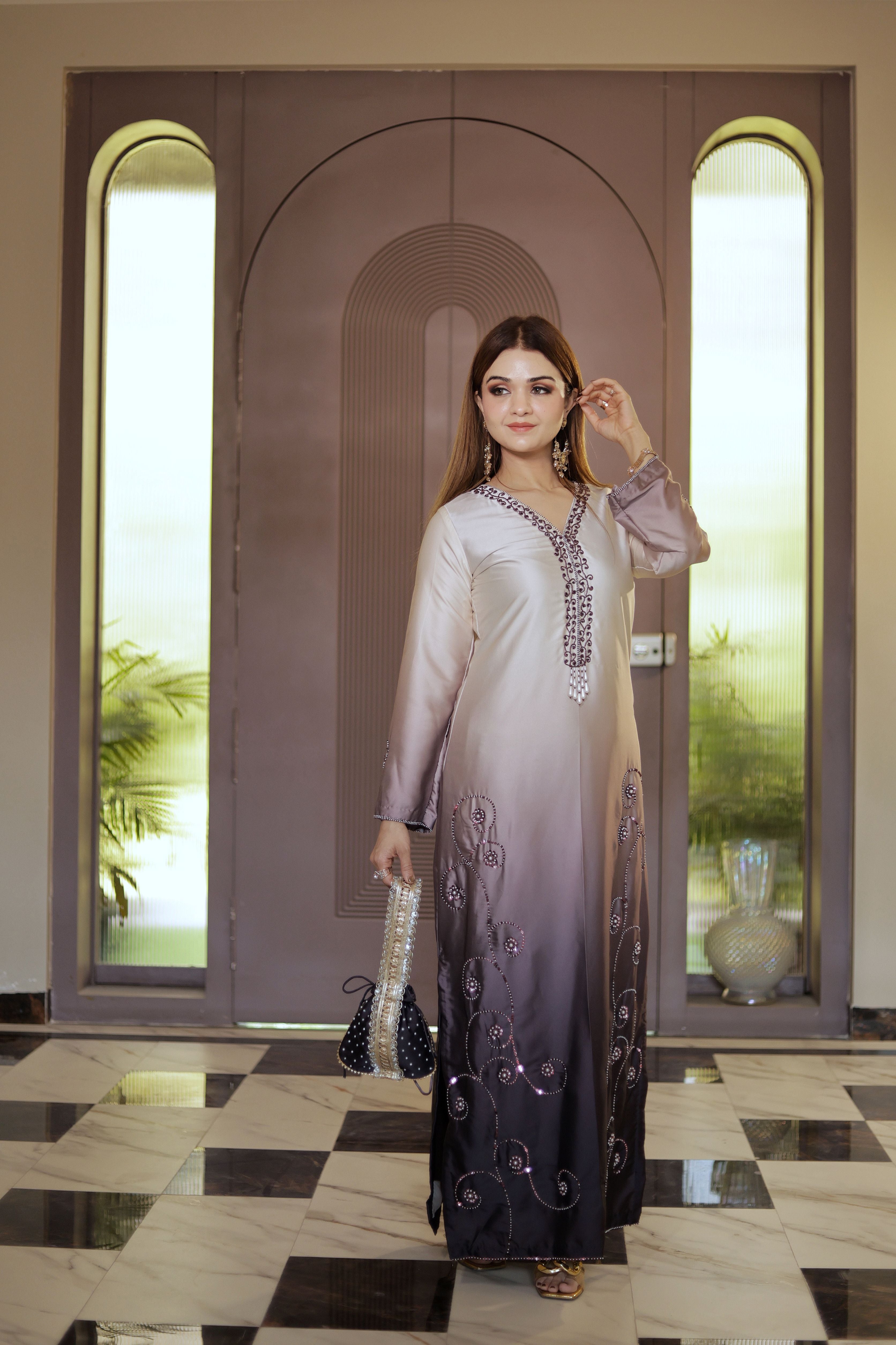 Brown pearl Hand Embroidered Phiran