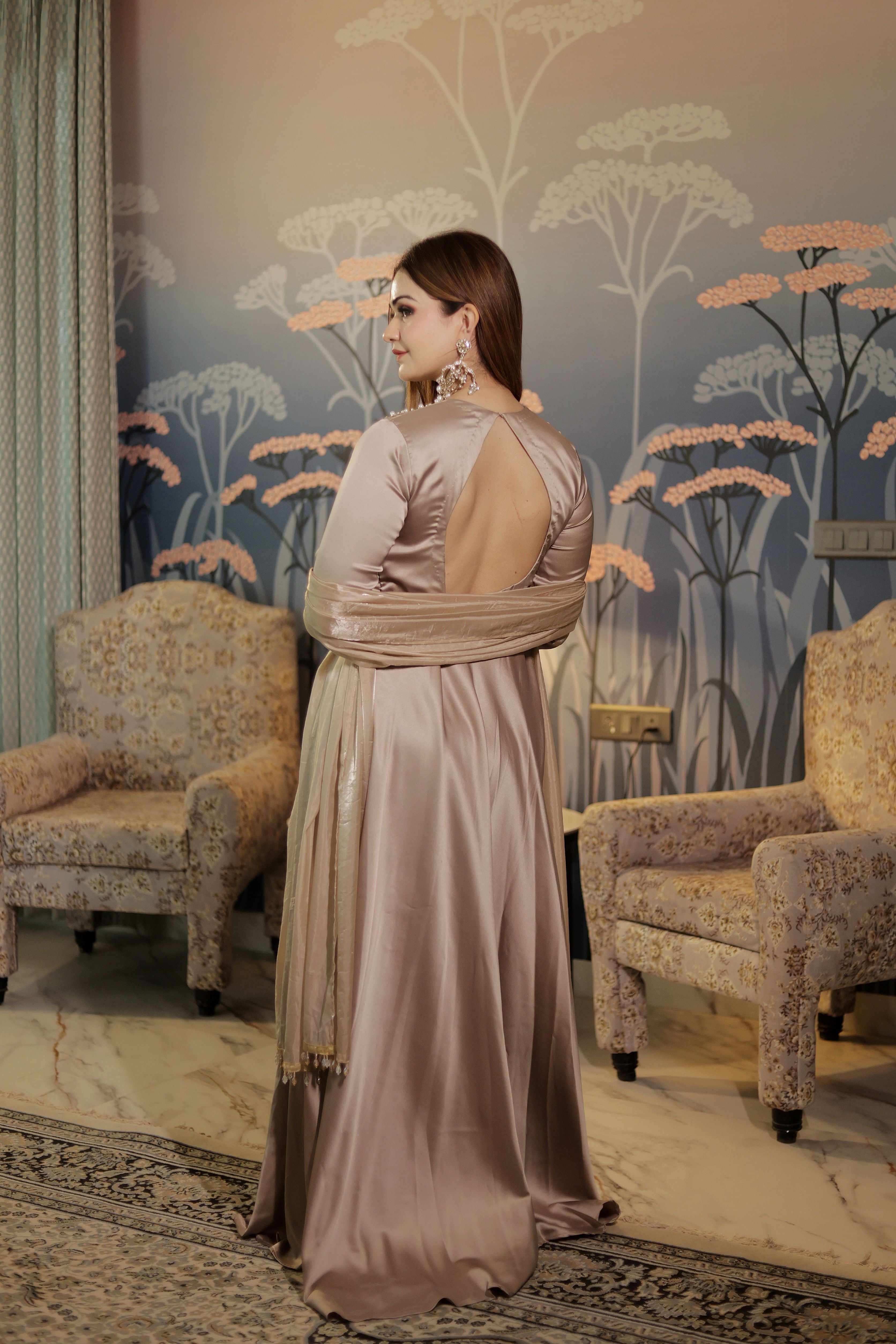 Golden Pearl Work  Anarkali