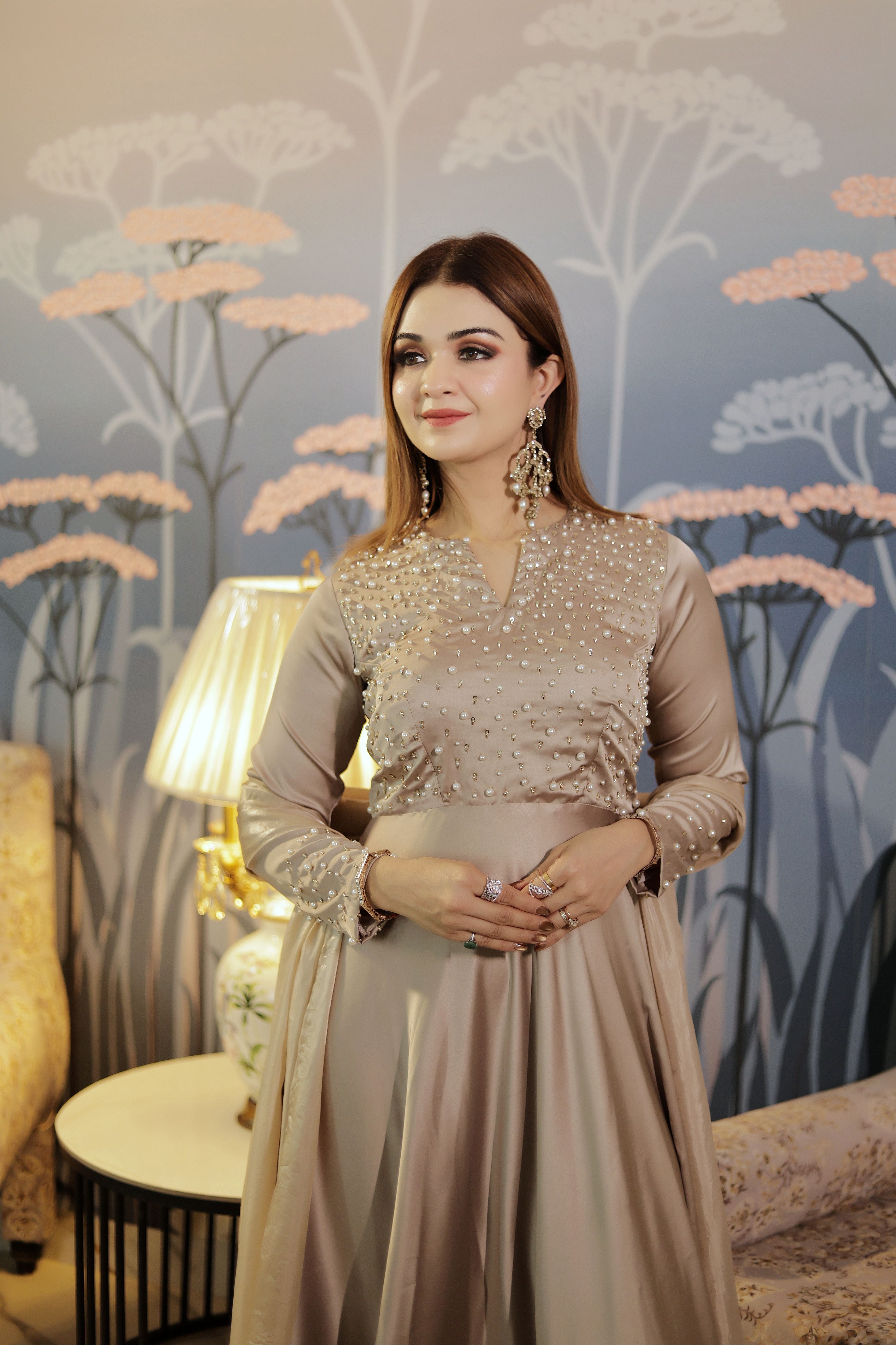 Golden Pearl Work  Anarkali