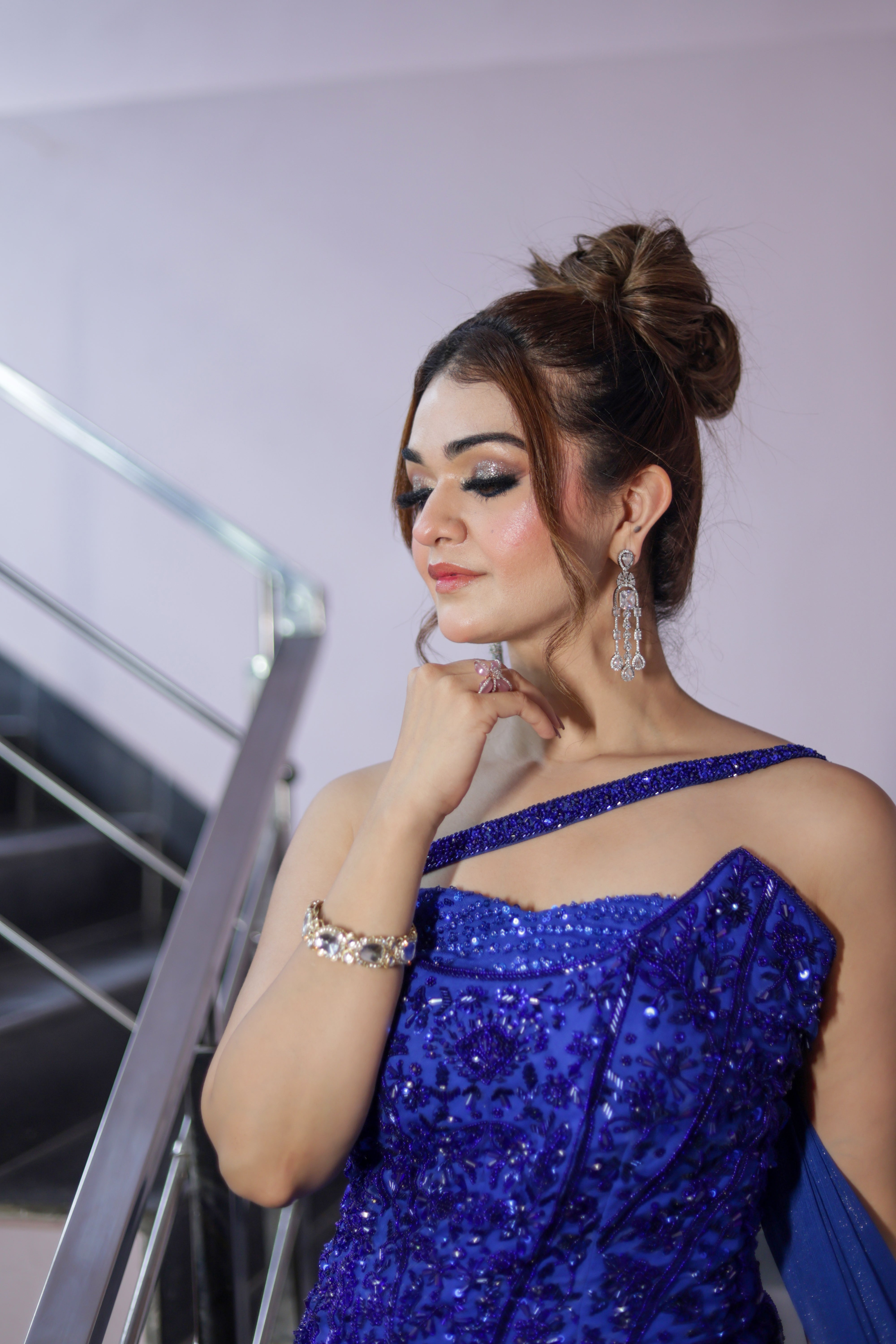 Royal Blue heavy embroidered corset with Fishcut skirt