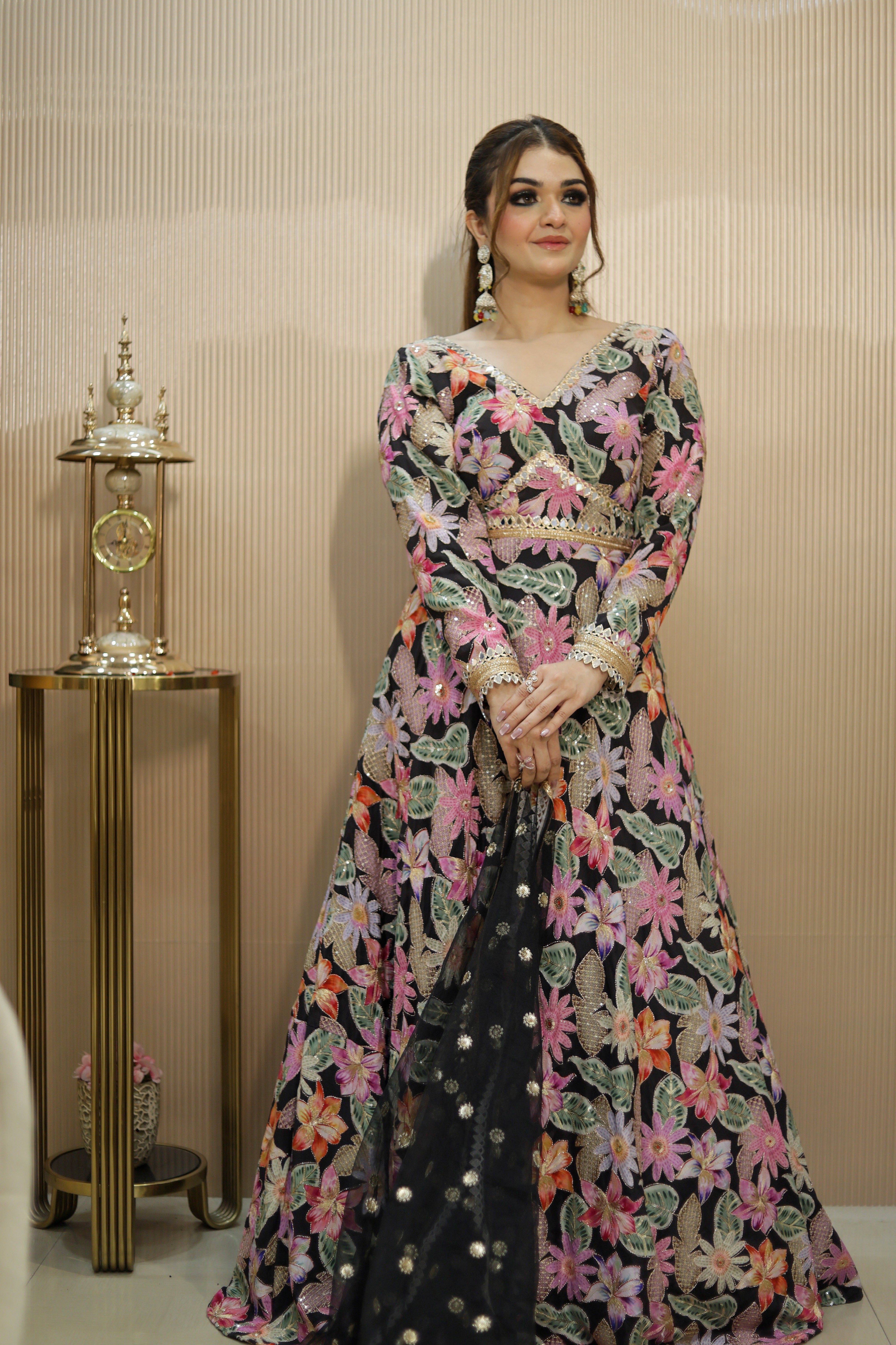 Black Floral Printed anarkali set