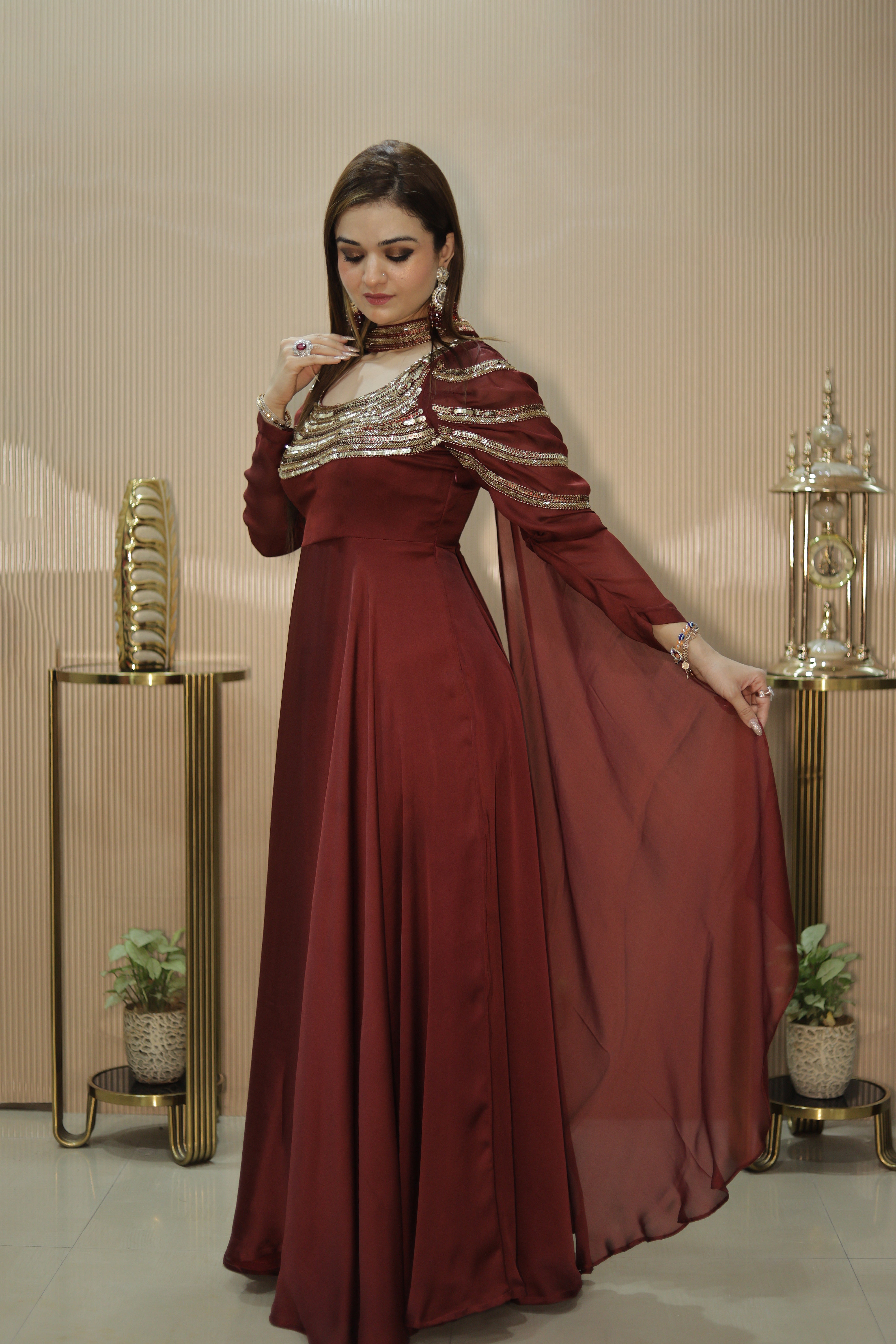 Mehroon crepe Anarkali suit