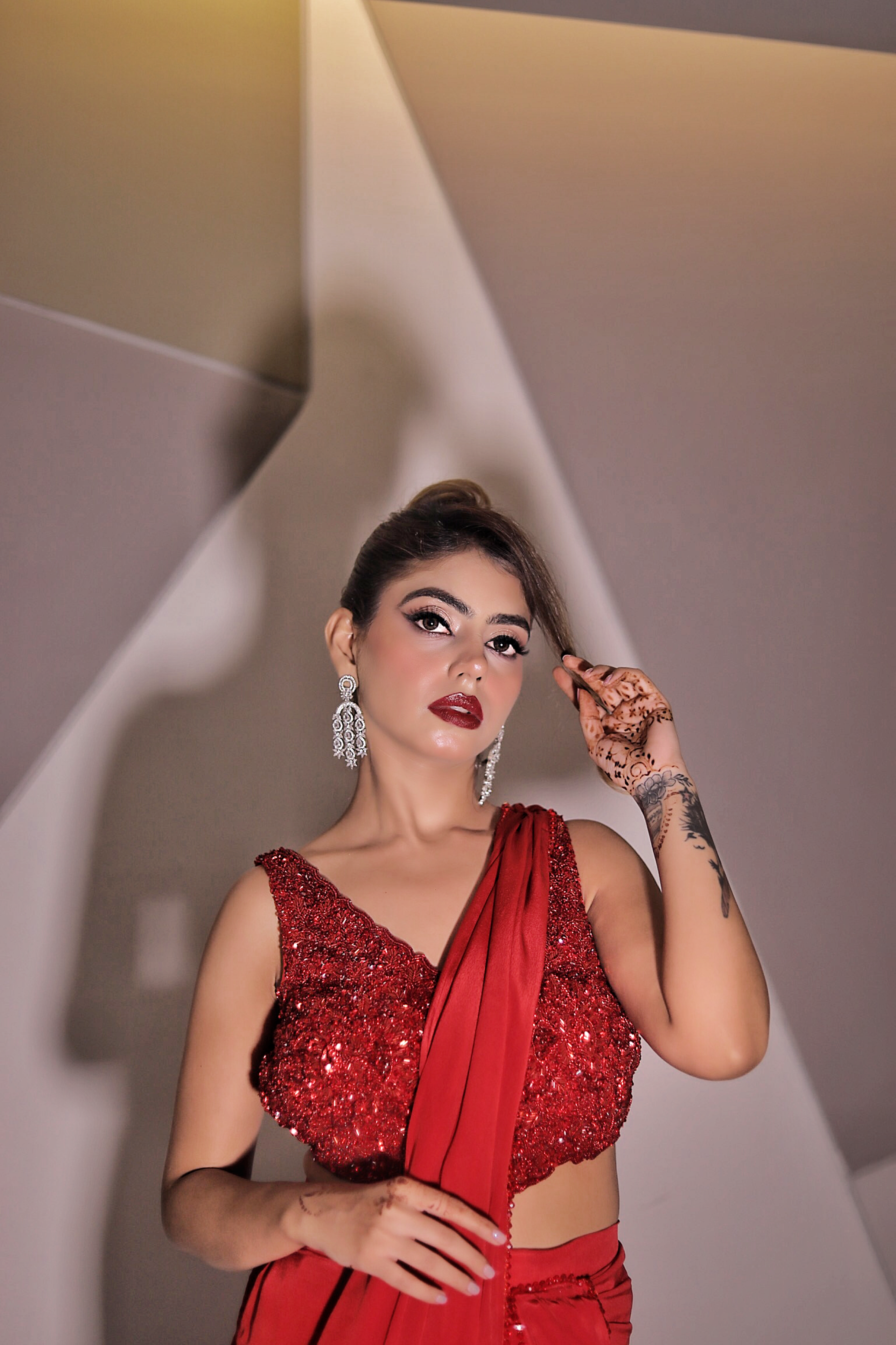 Blood Red drape saree