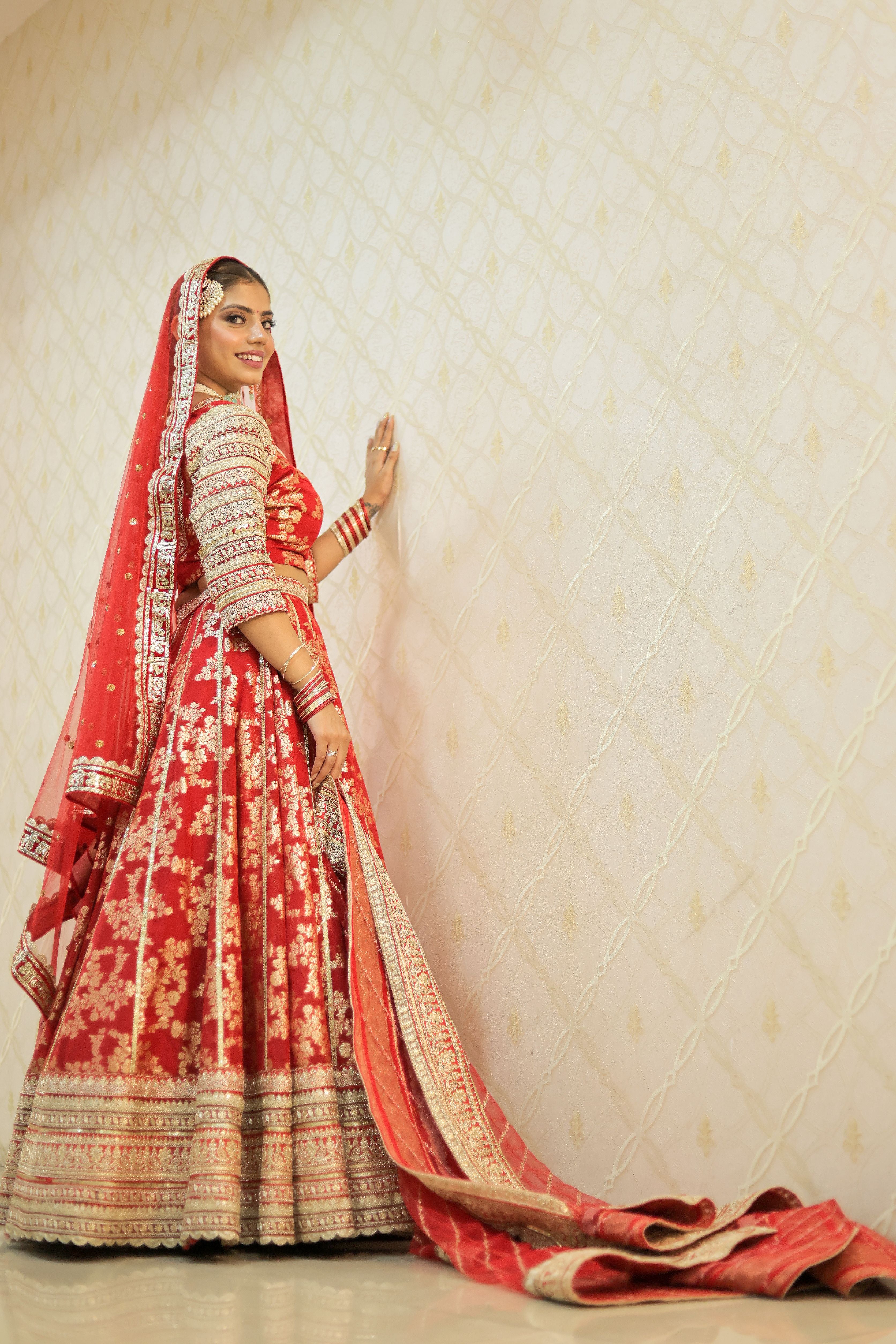 Red Printed Bridal Lehenga