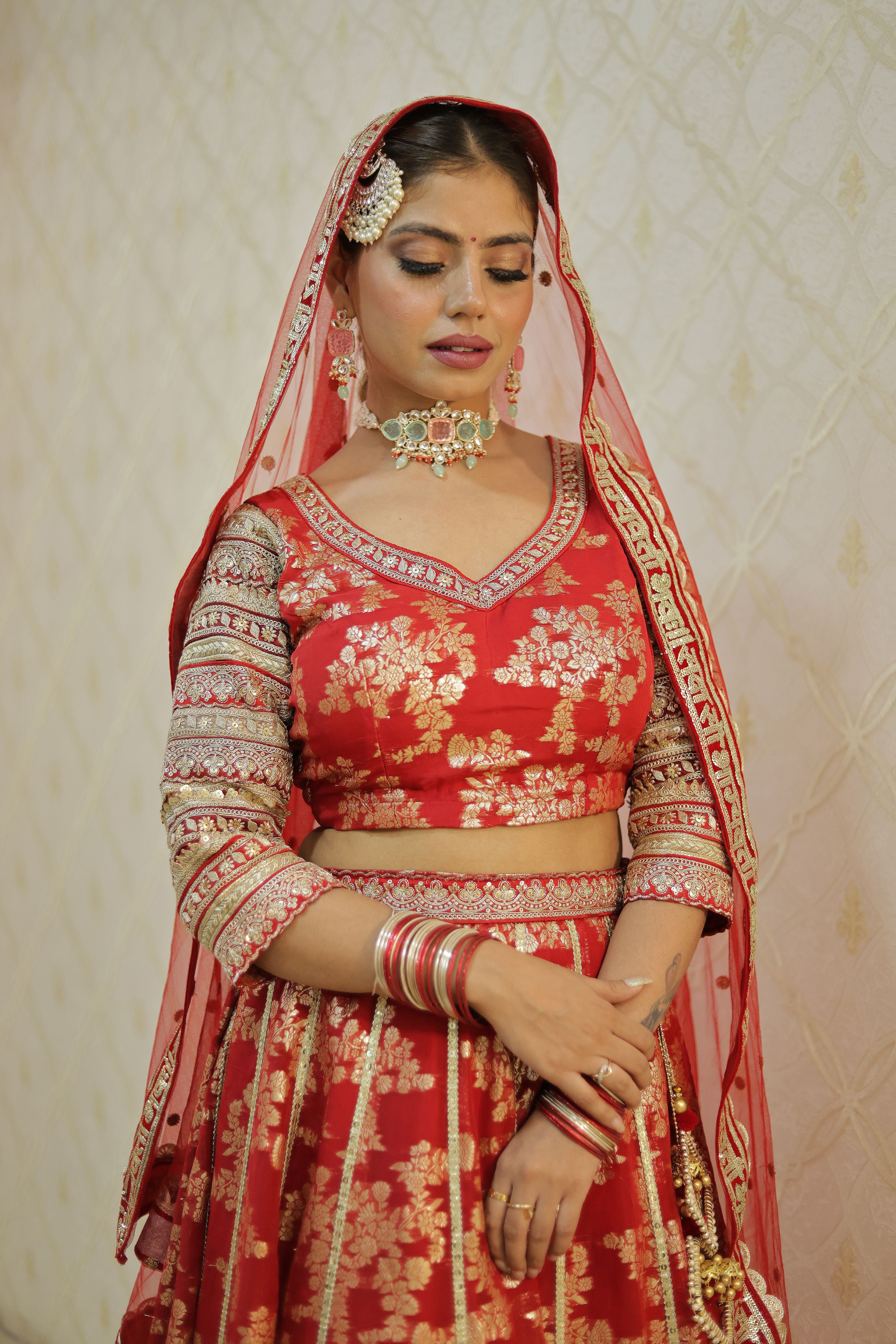 Red Printed Bridal Lehenga
