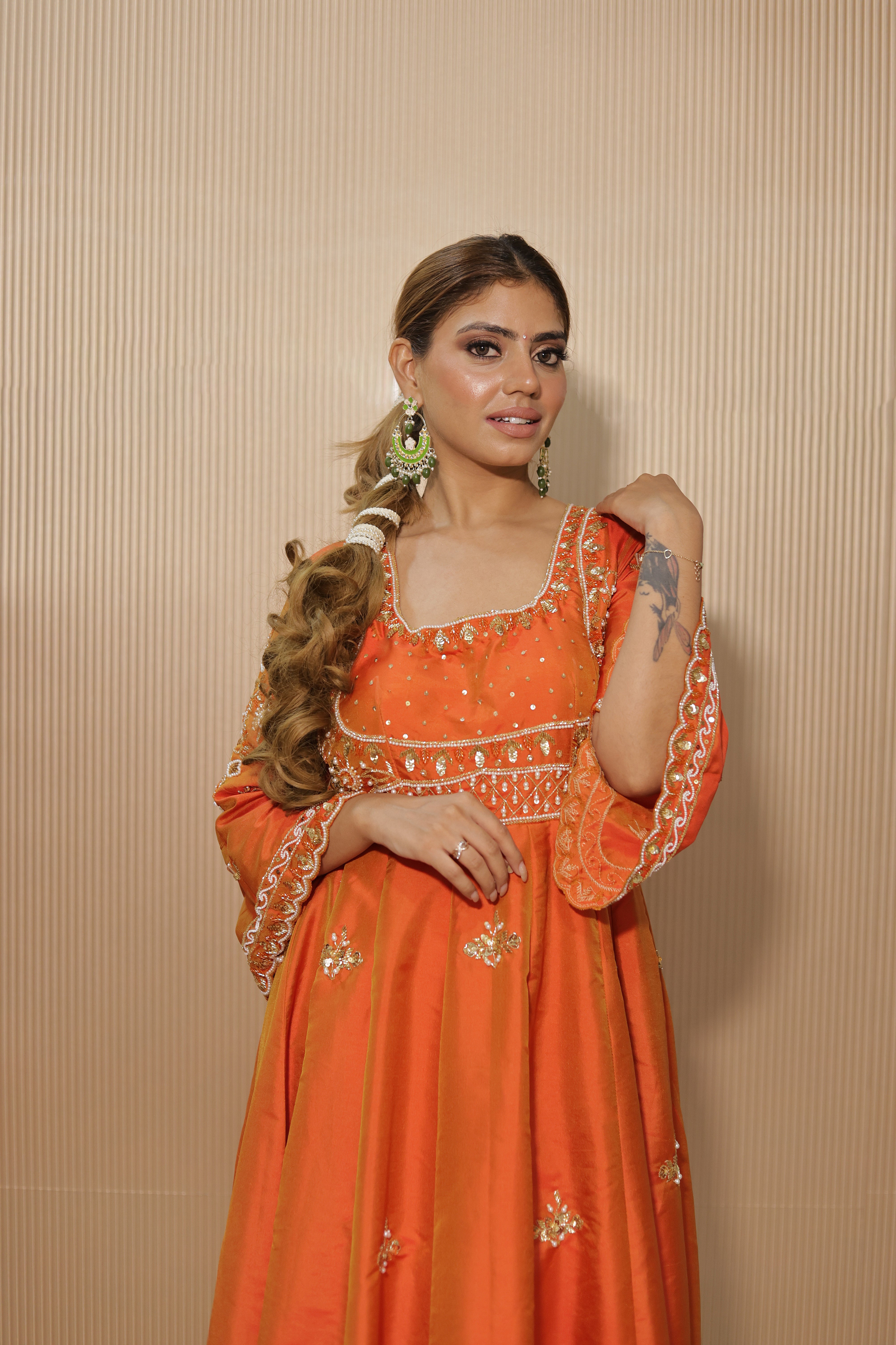 Orange Embroidered Anarkali Suit