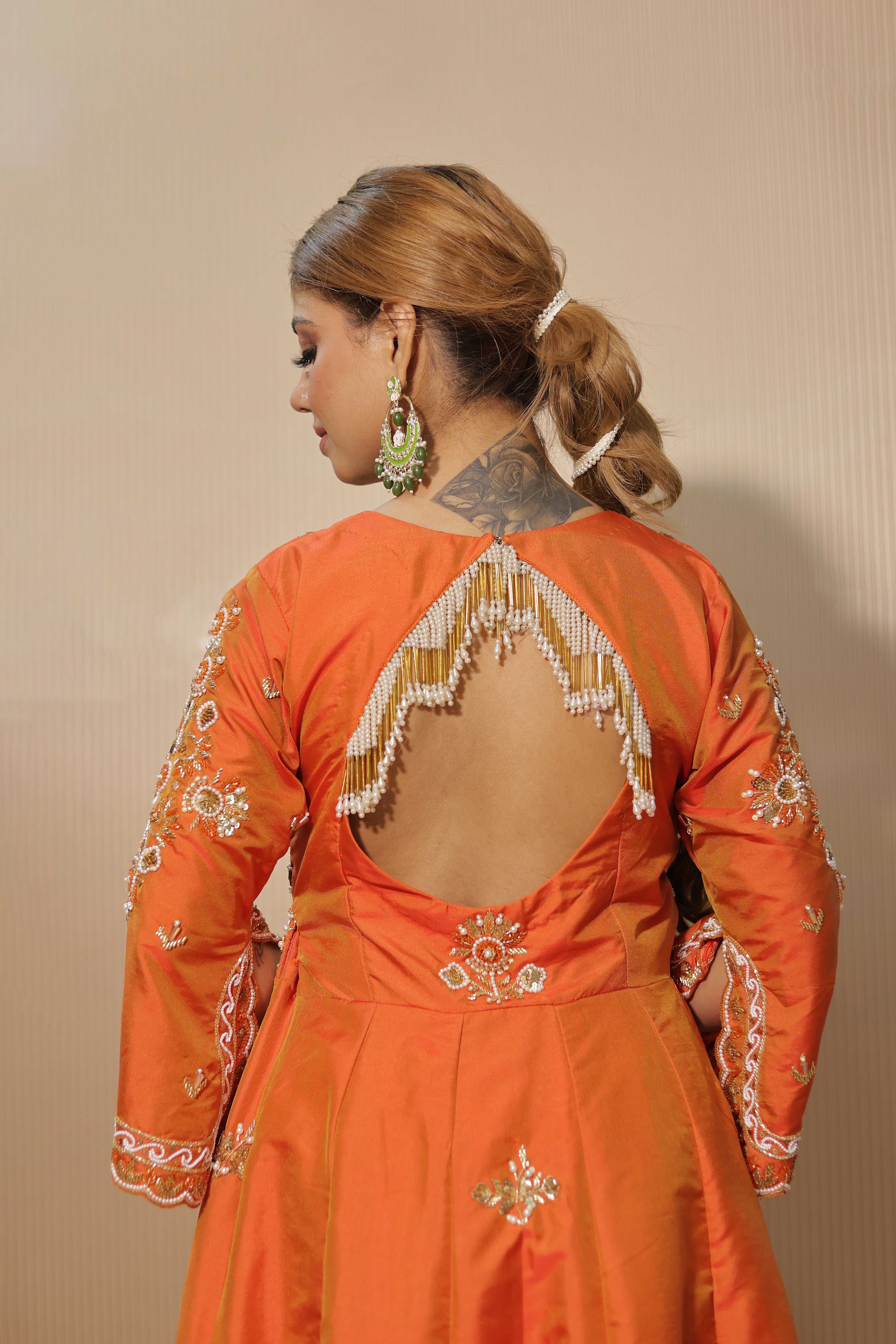 Orange Embroidered Anarkali Suit