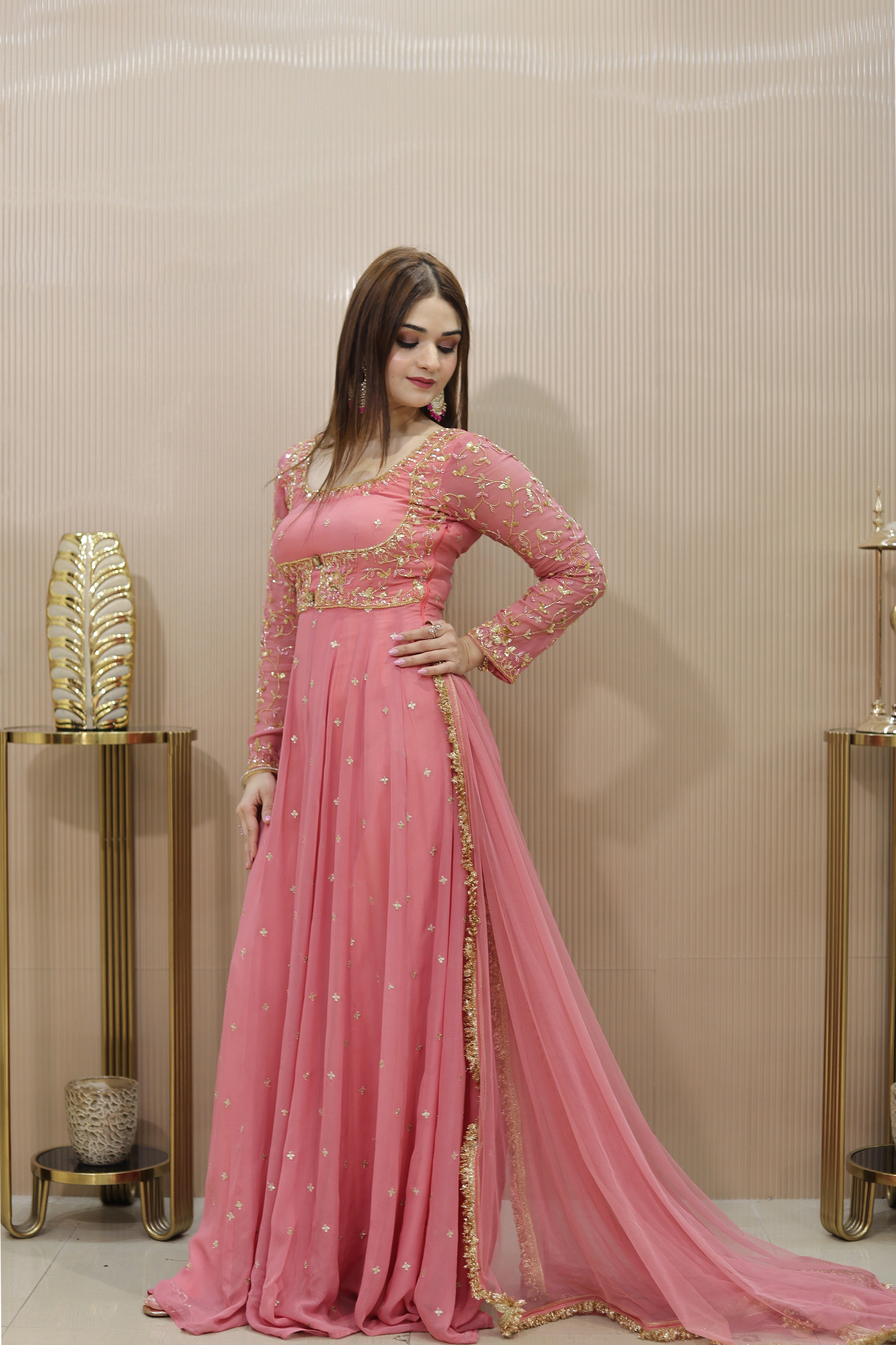 Peach Anarkali set