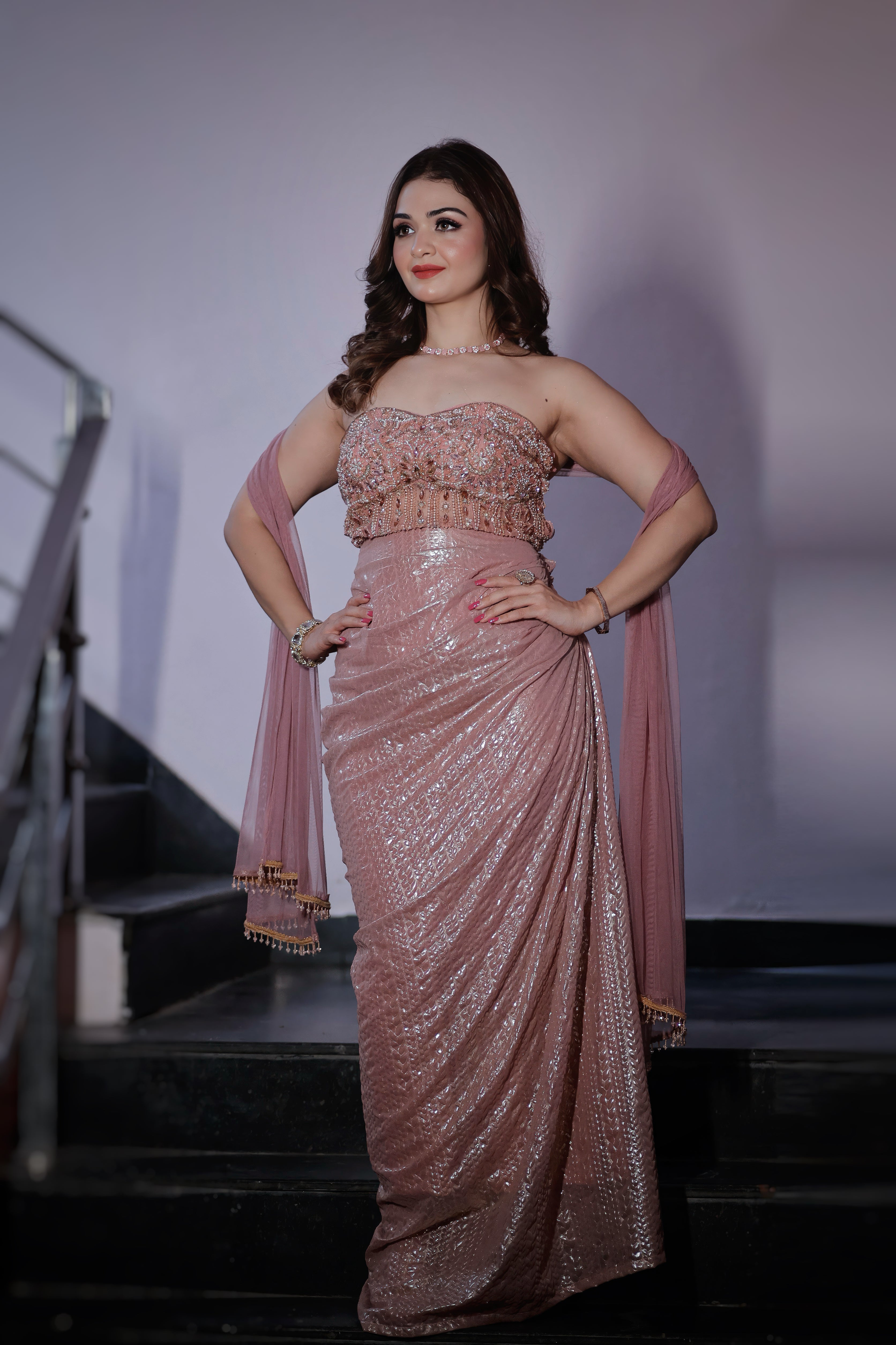 Pink Corset Saree Gown Set