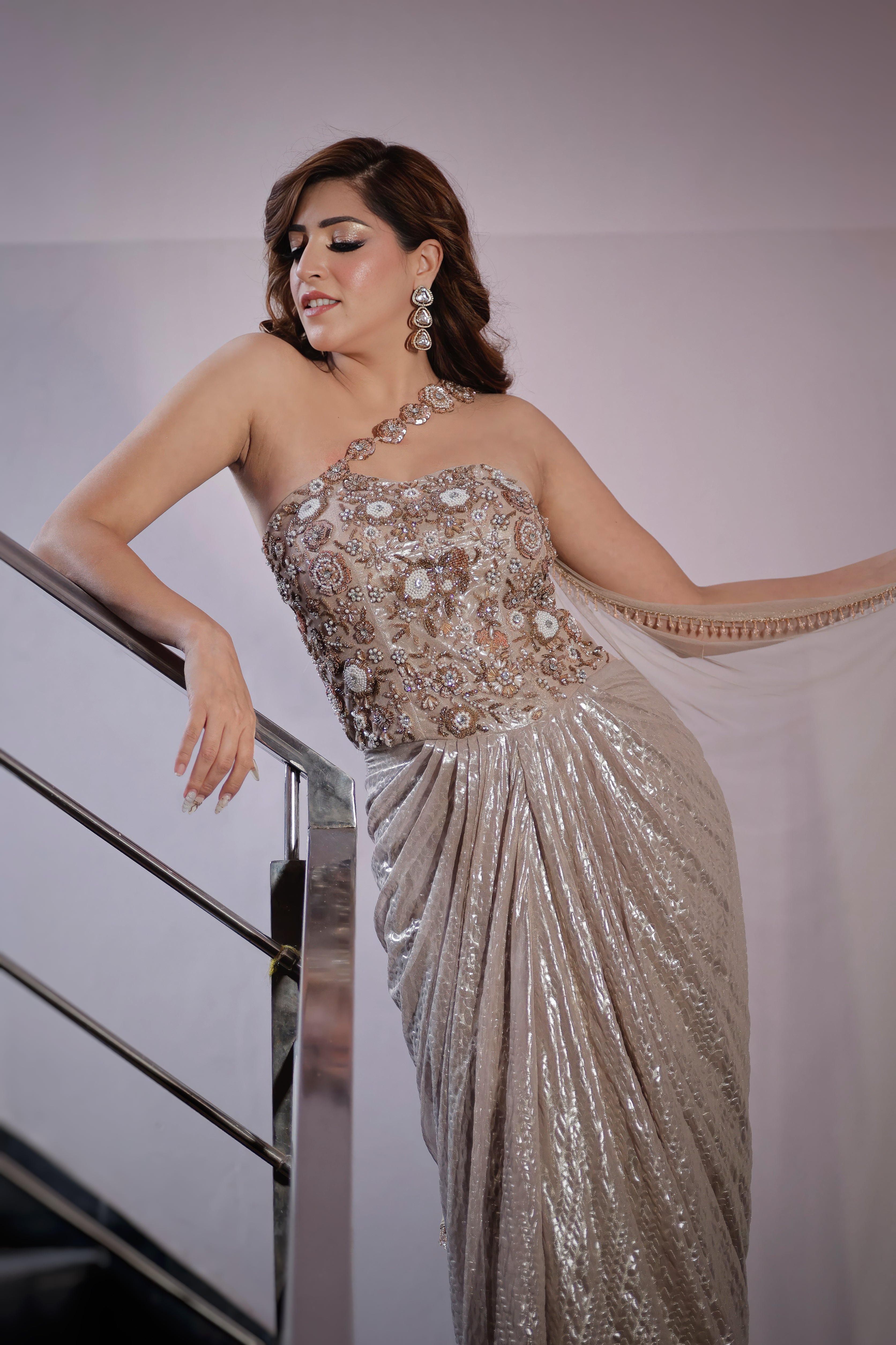 Golden Mettalic Drape skirt set