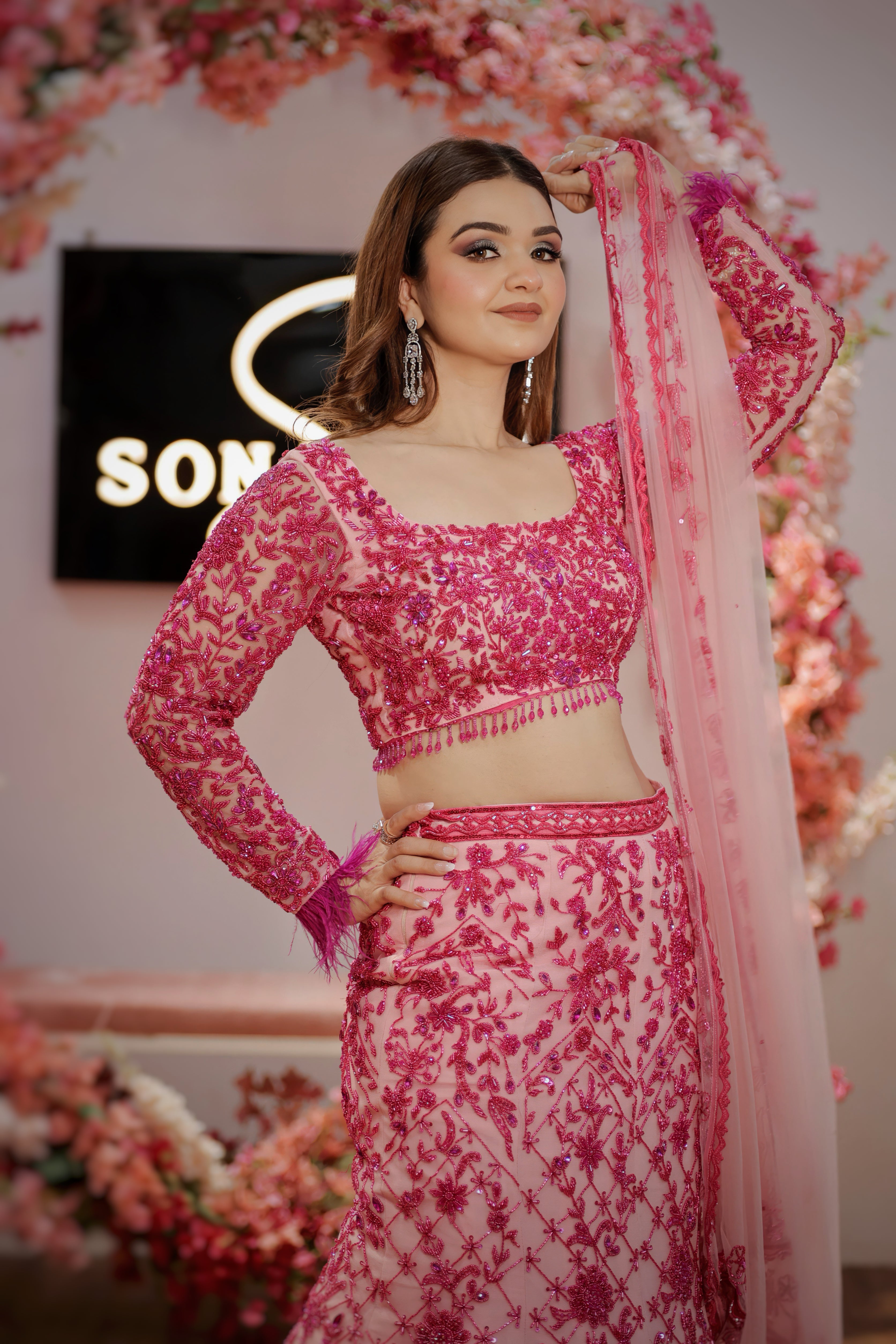 Rosette Pink Trail Lehenga
