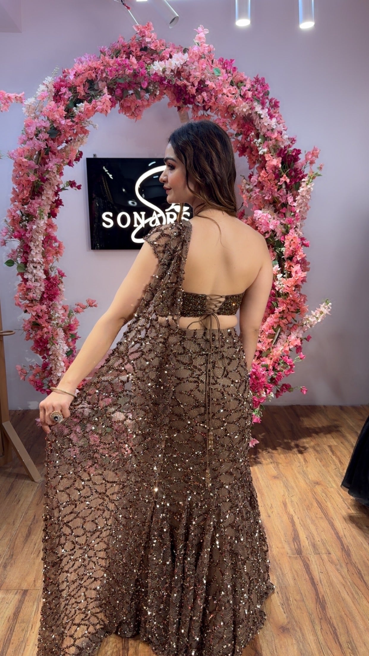 Copper Fishcut Lehanga set with embroidered blouse