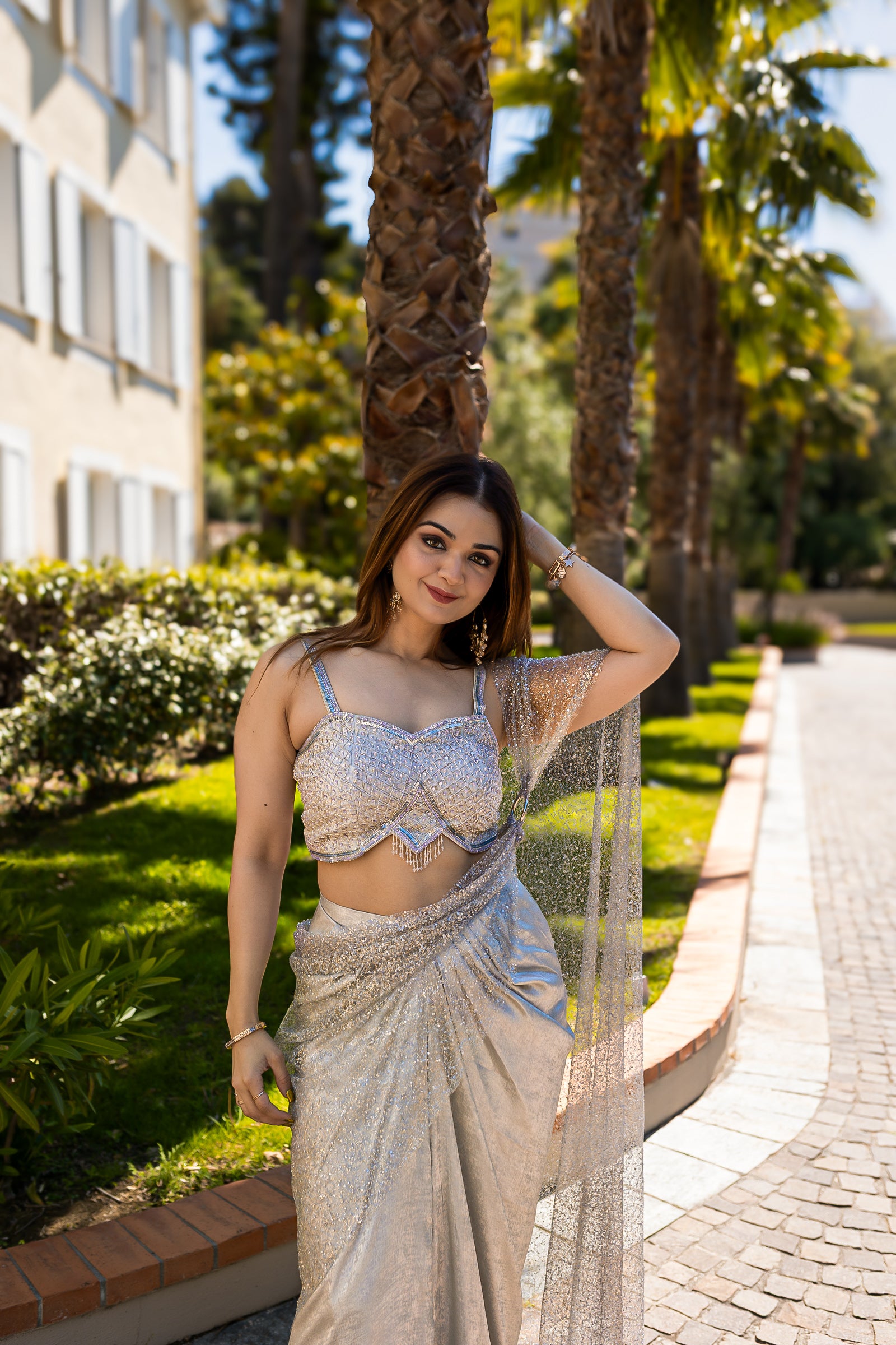 The Modern Draped Silver Saree