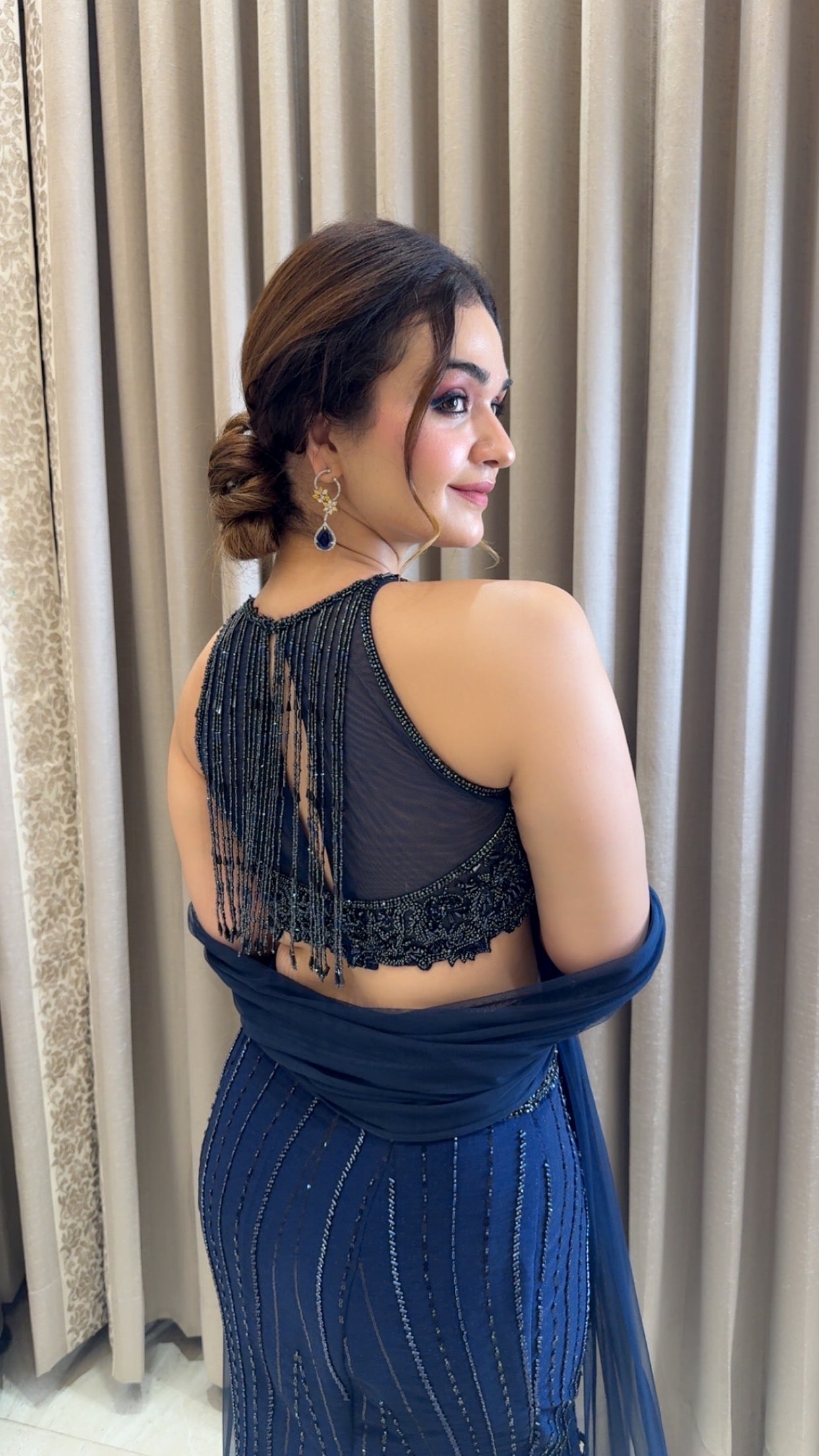 Midnight Blue Embellished Mermaid Lehenga Set with  embroidered cutwork blouse