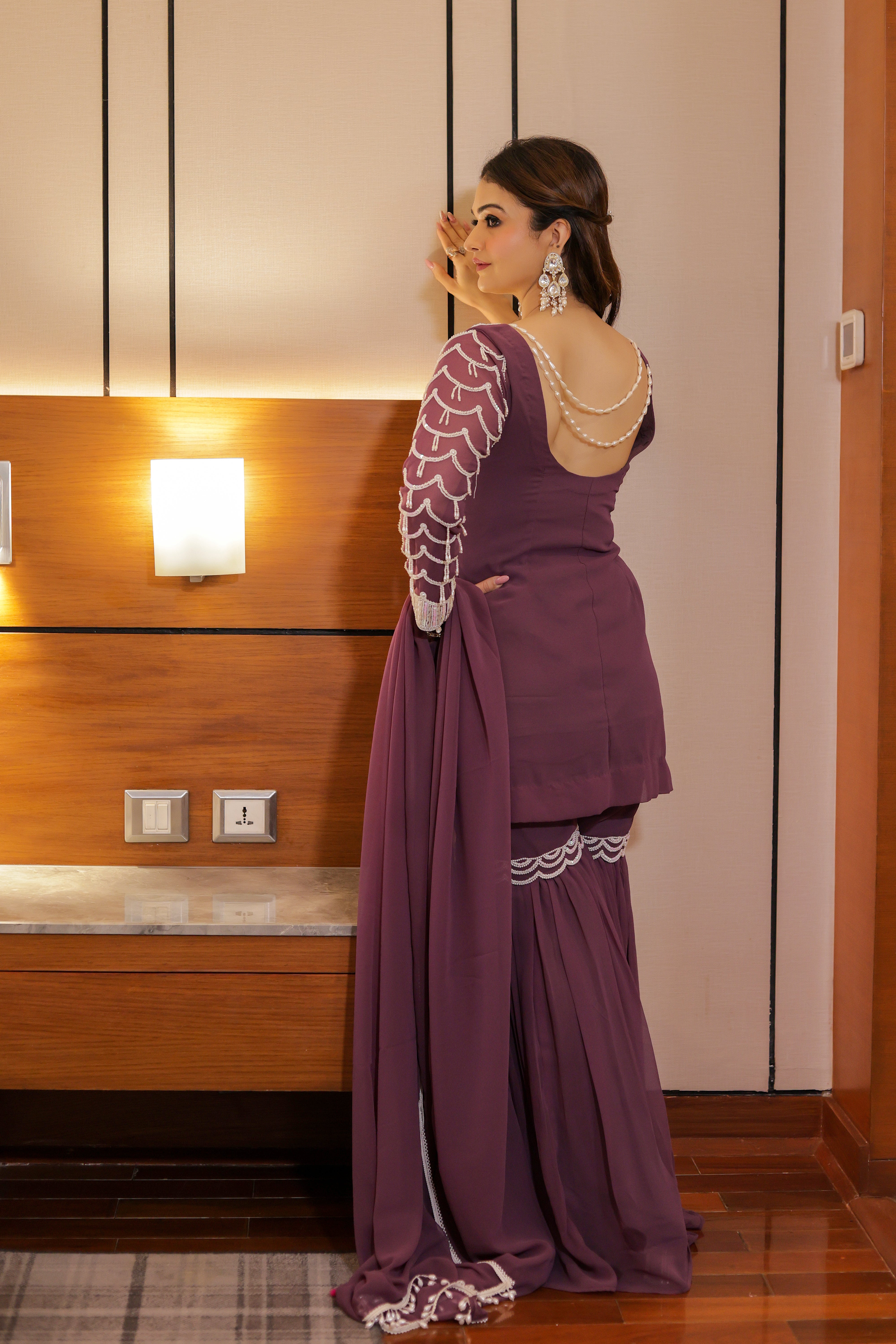 Purple pearl work garara suit set