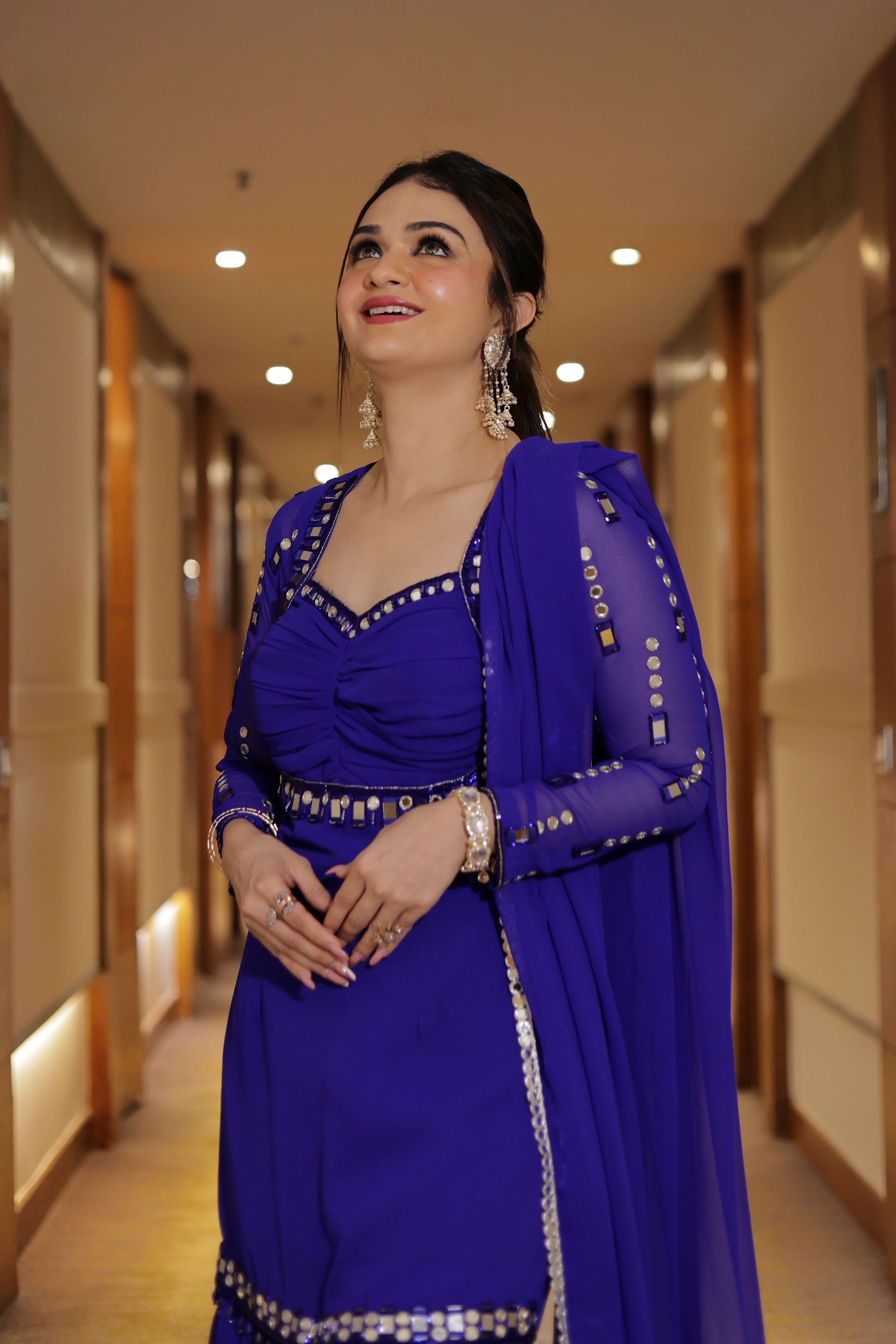 Blue mirror work georgette sharara set