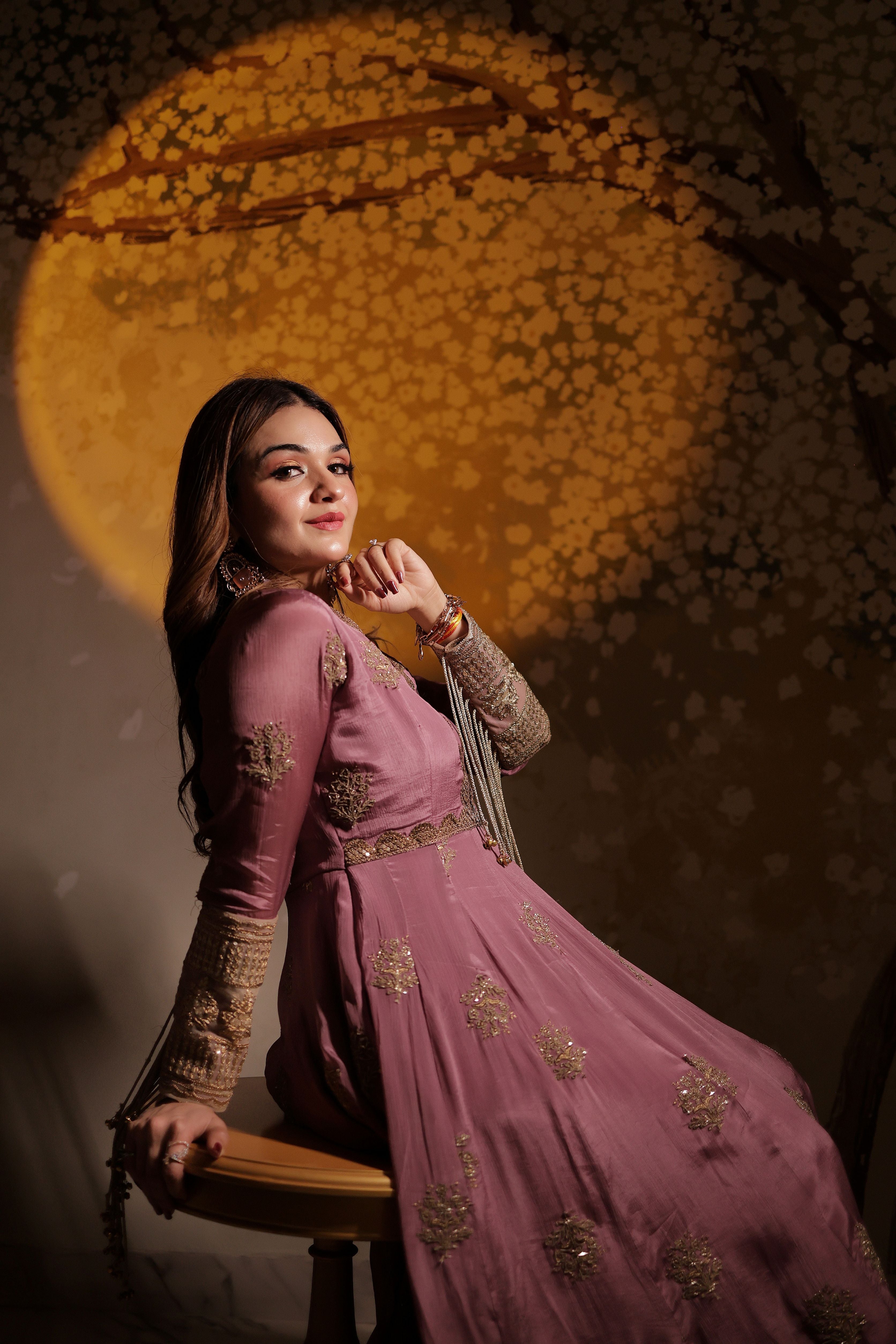 Lavender Anarkali with Ghungru on sleeves