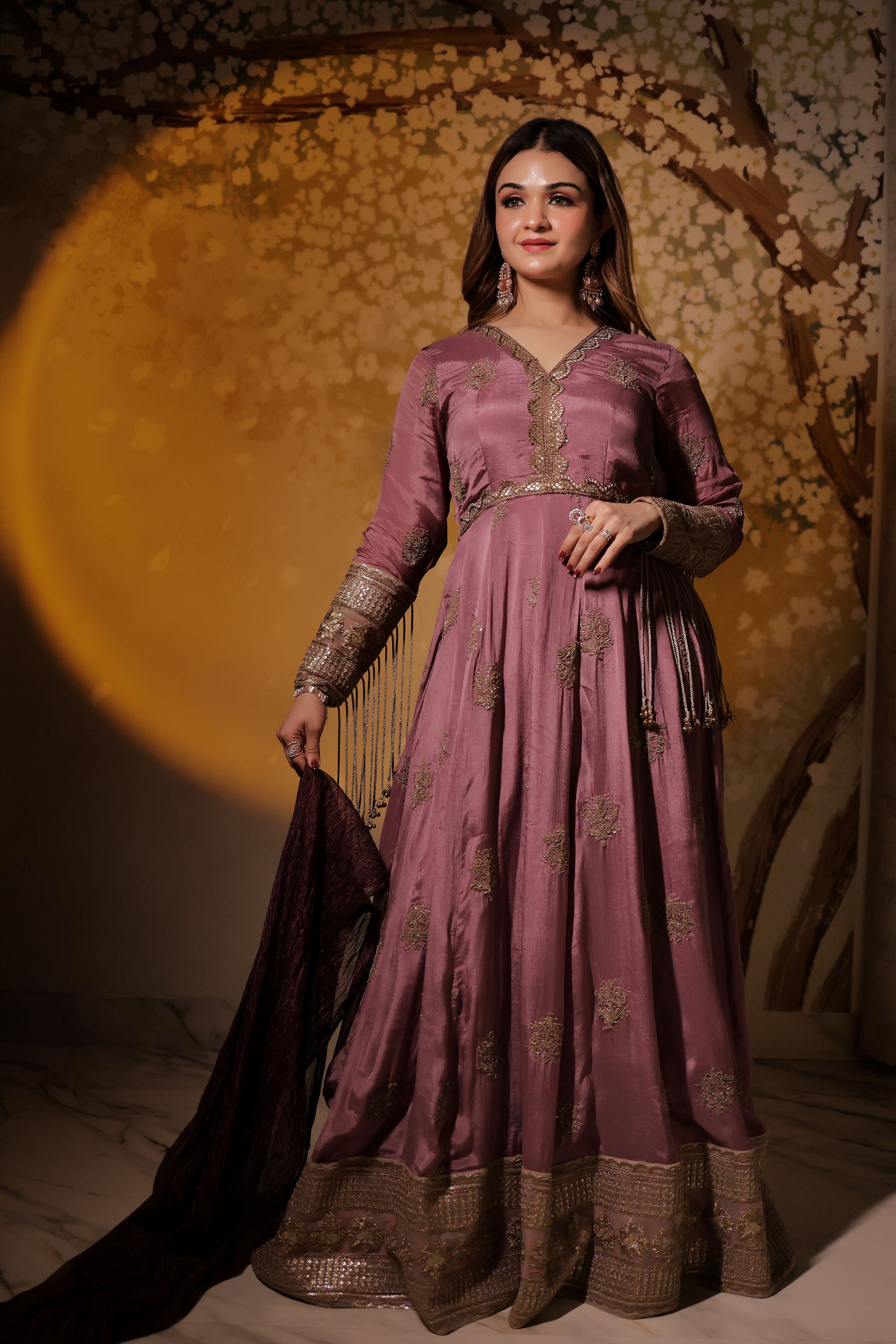 Lavender Anarkali with Ghungru on sleeves
