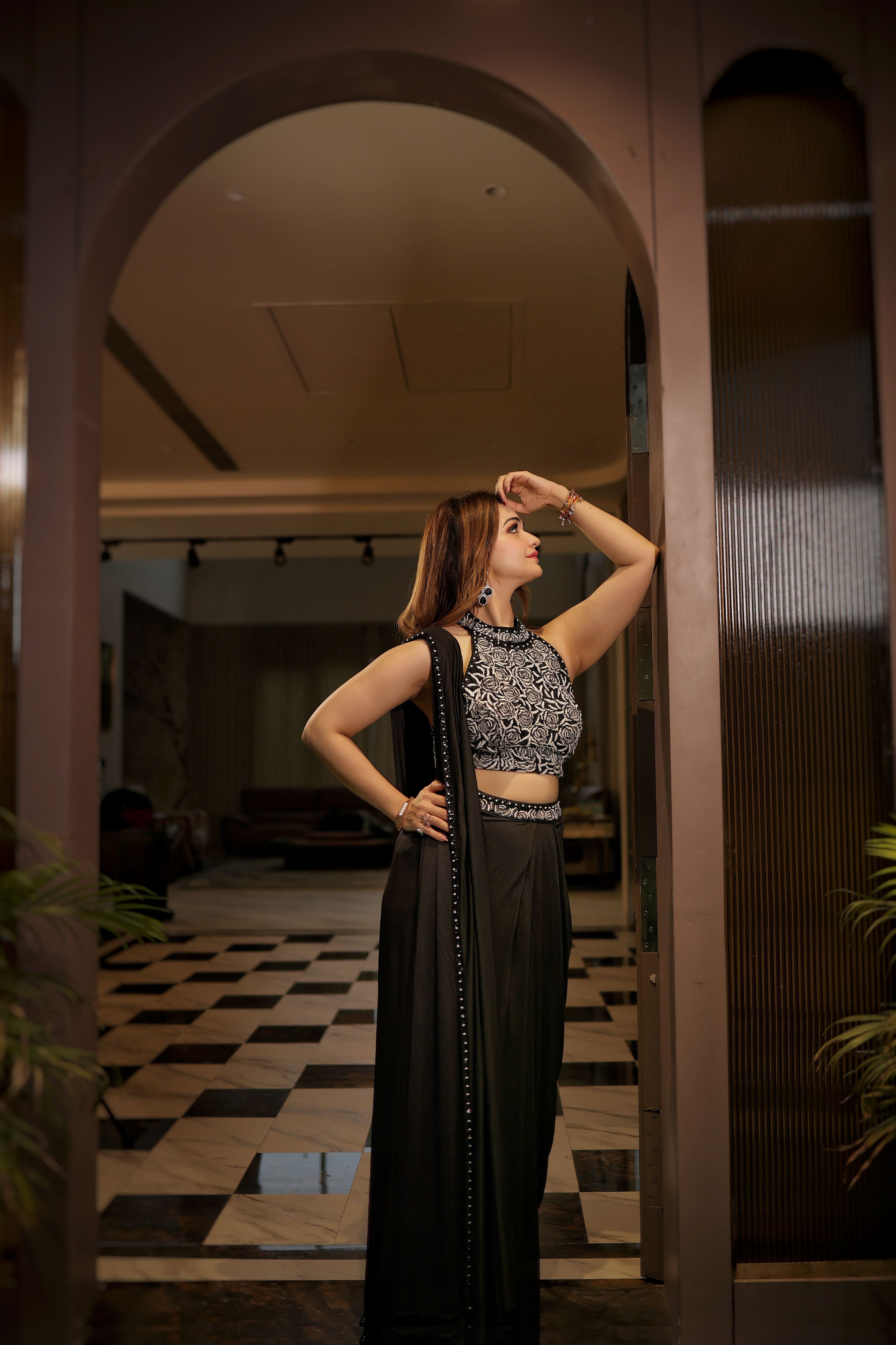 Black Pearl Rose drape lycra saree