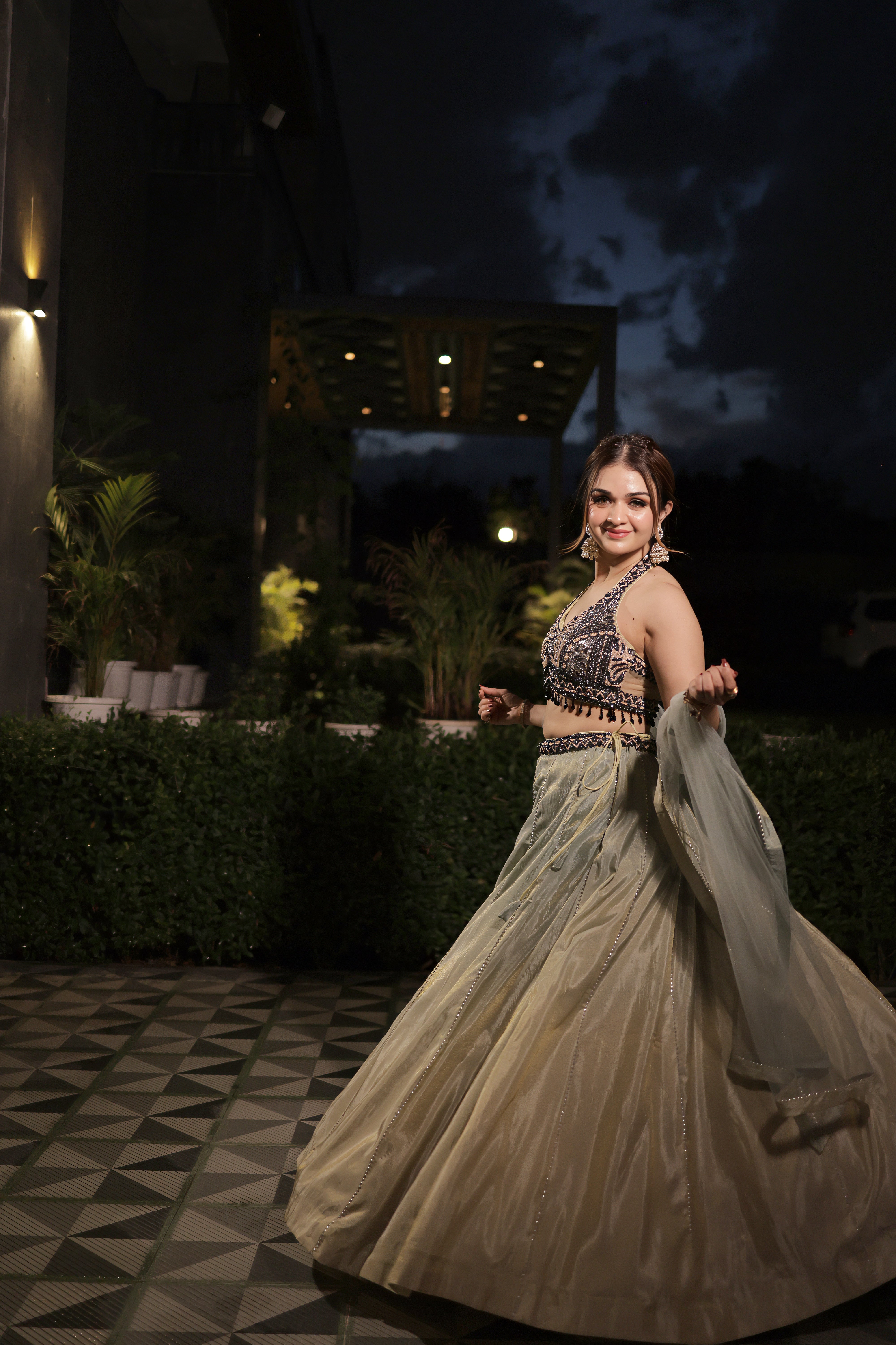 Sea Green and black bead work choli with Raw Silk Lehenga
