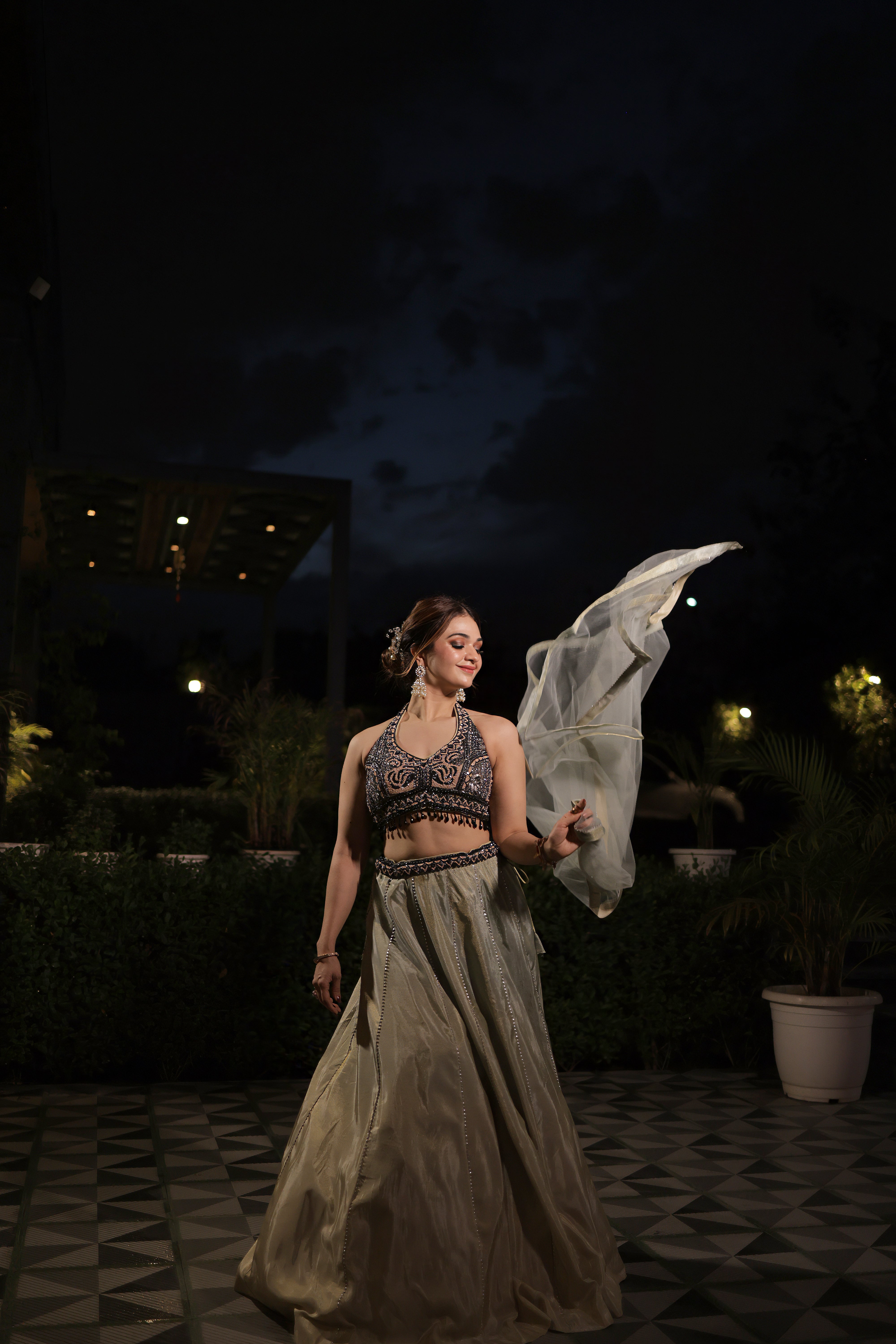 Sea Green and black bead work choli with Raw Silk Lehenga