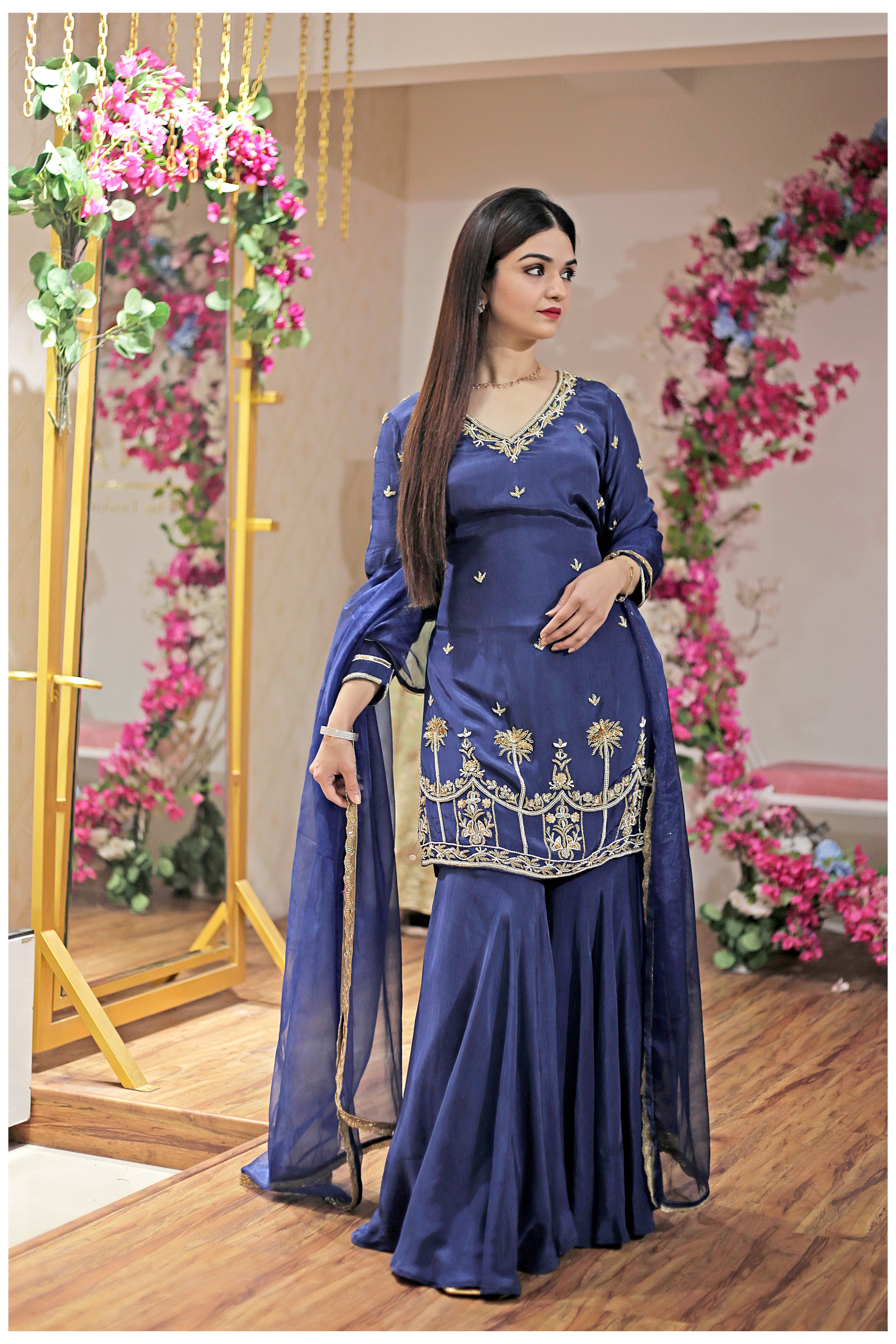 Navy Blue Embroidered Suit