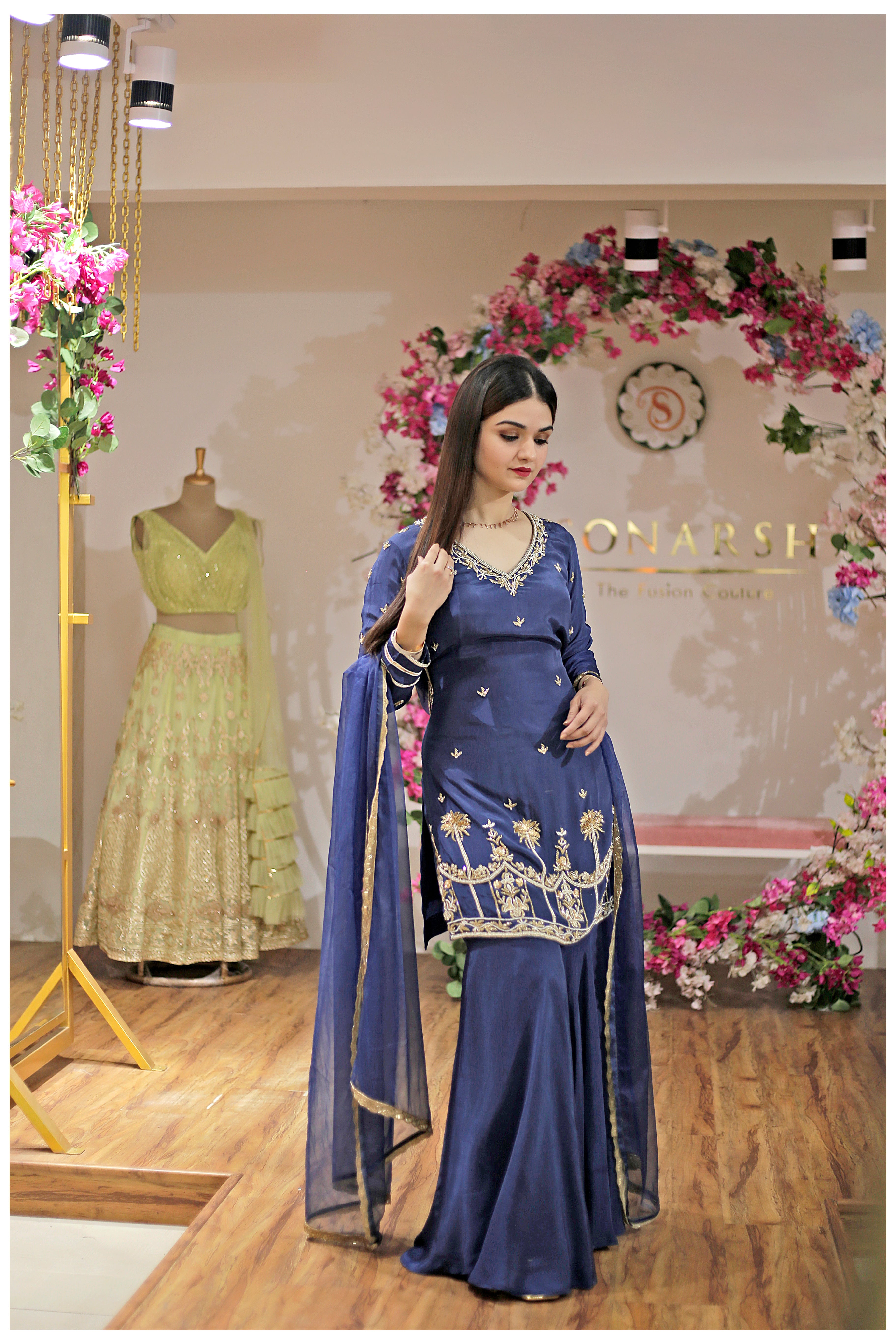 Navy Blue Embroidered Suit