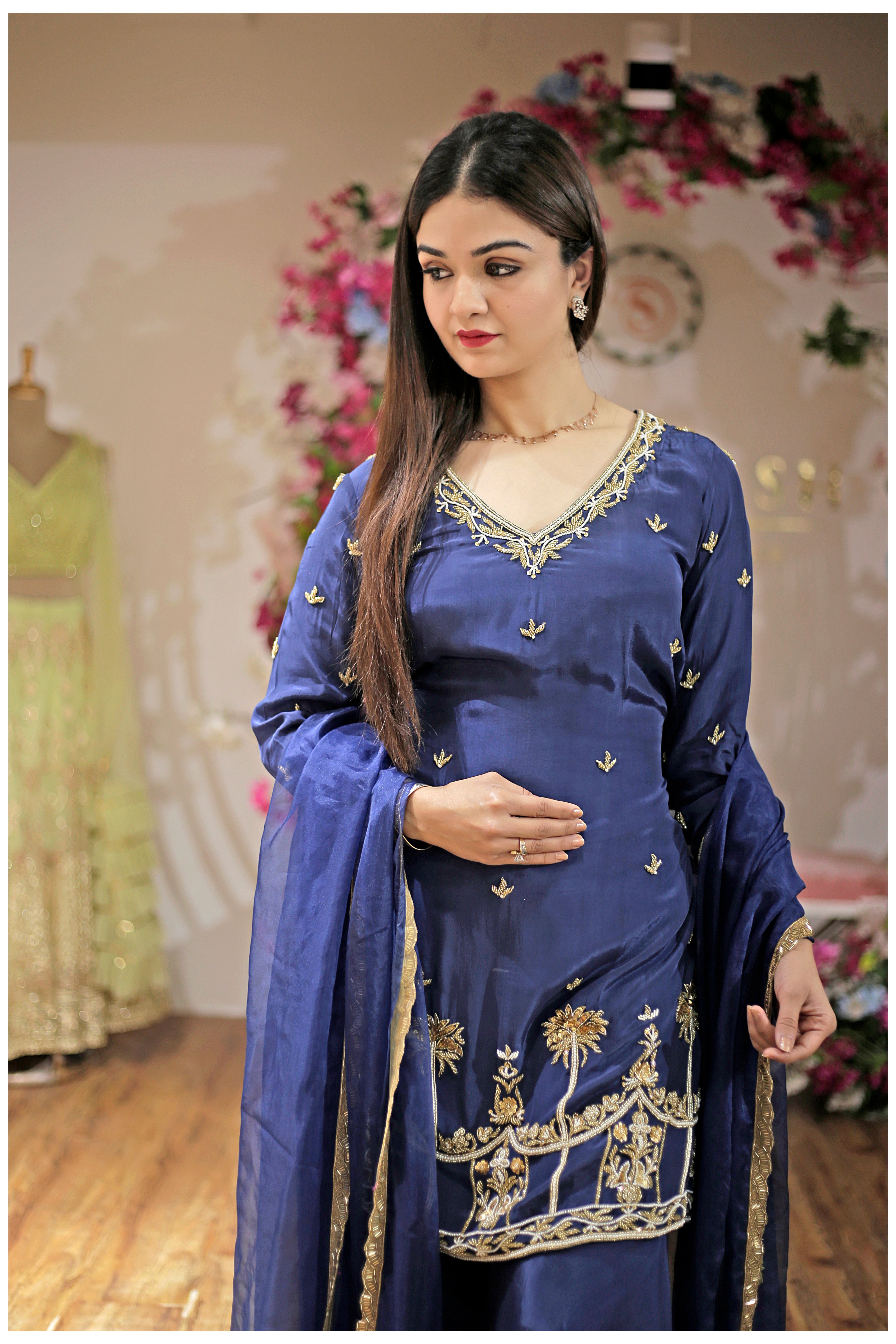 Navy Blue Embroidered Suit