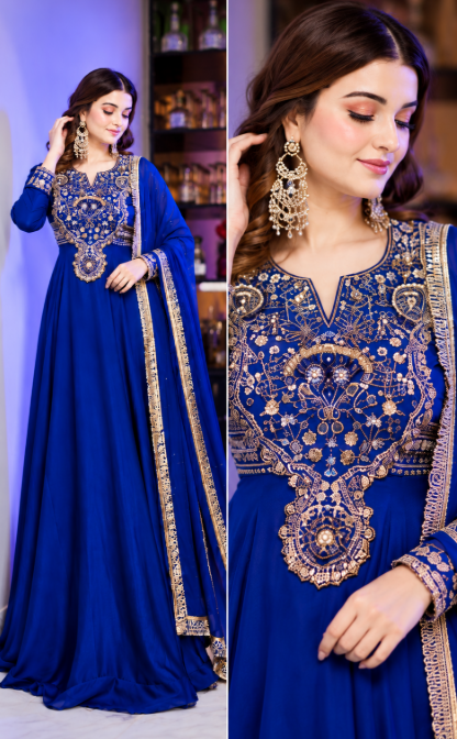 Wine hand embroidery Anarkali