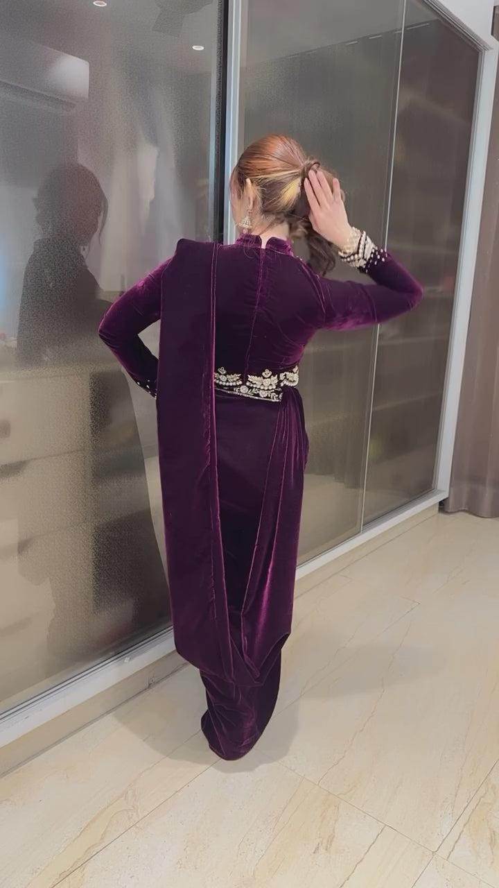 Velvet drape saree